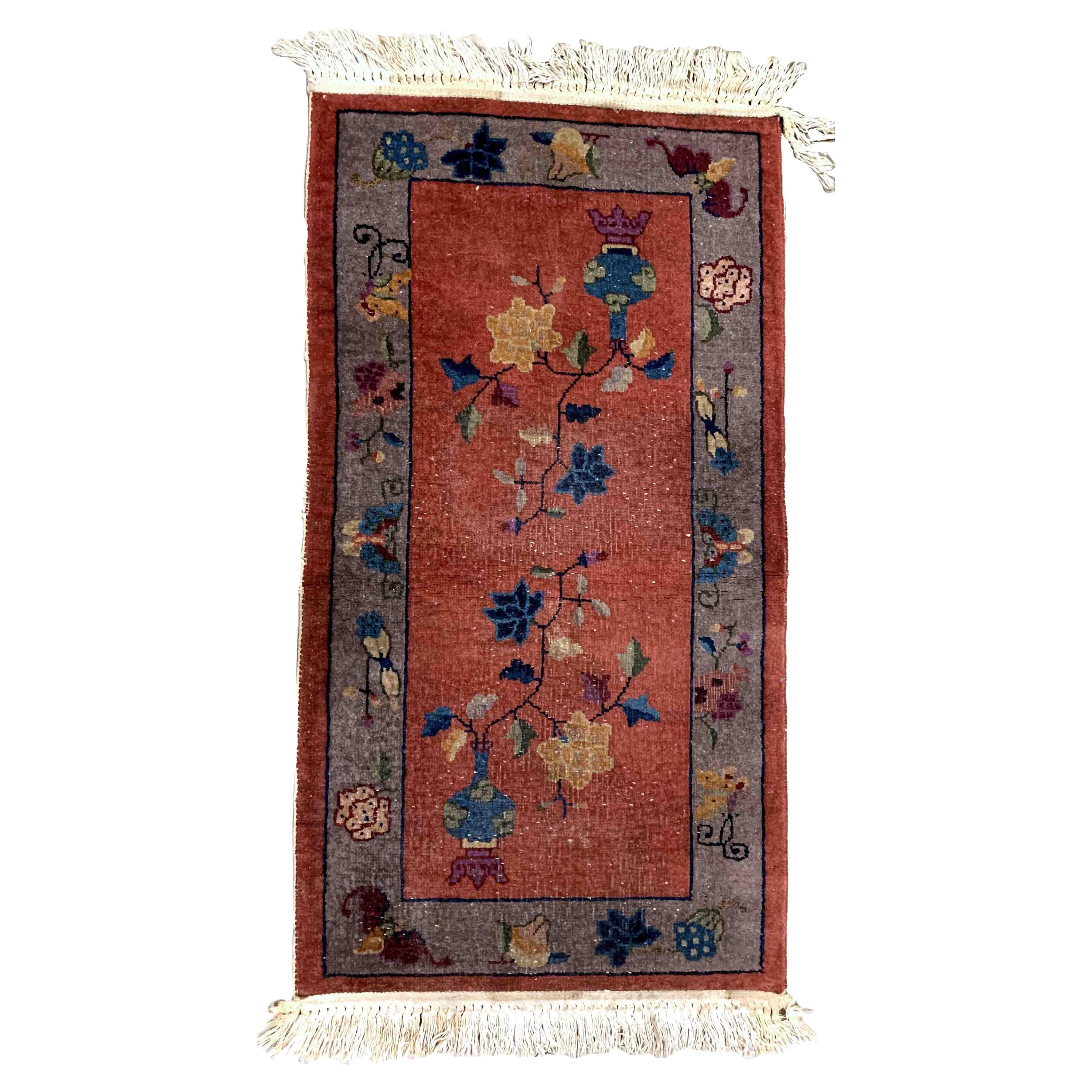 Handmade Antique Art Deco Chinese Rug, 1920s, 1B941 For Sale