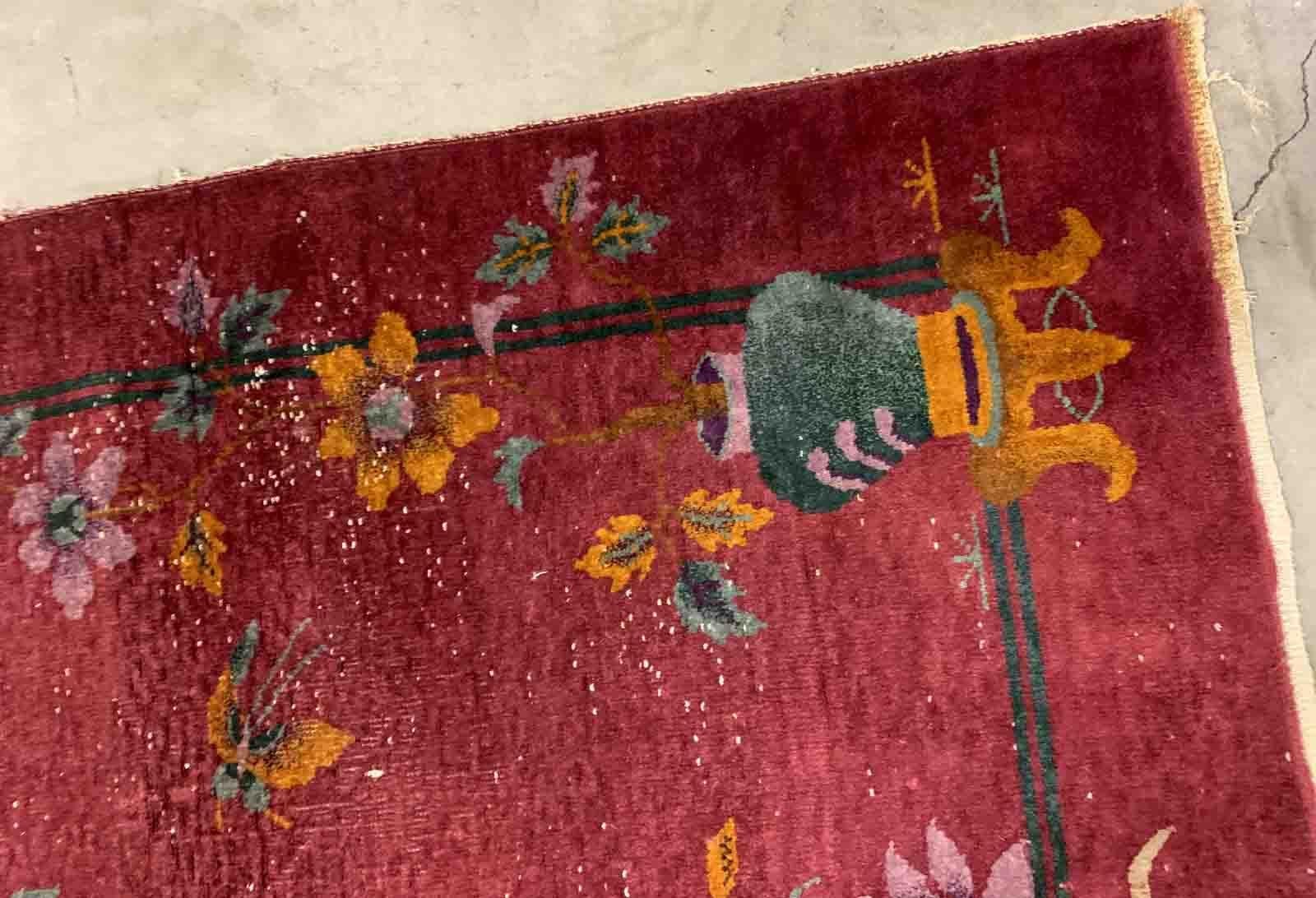 Handmade Antique Art Deco Chinese Rug, 1920s, 1B942 In Fair Condition For Sale In Bordeaux, FR