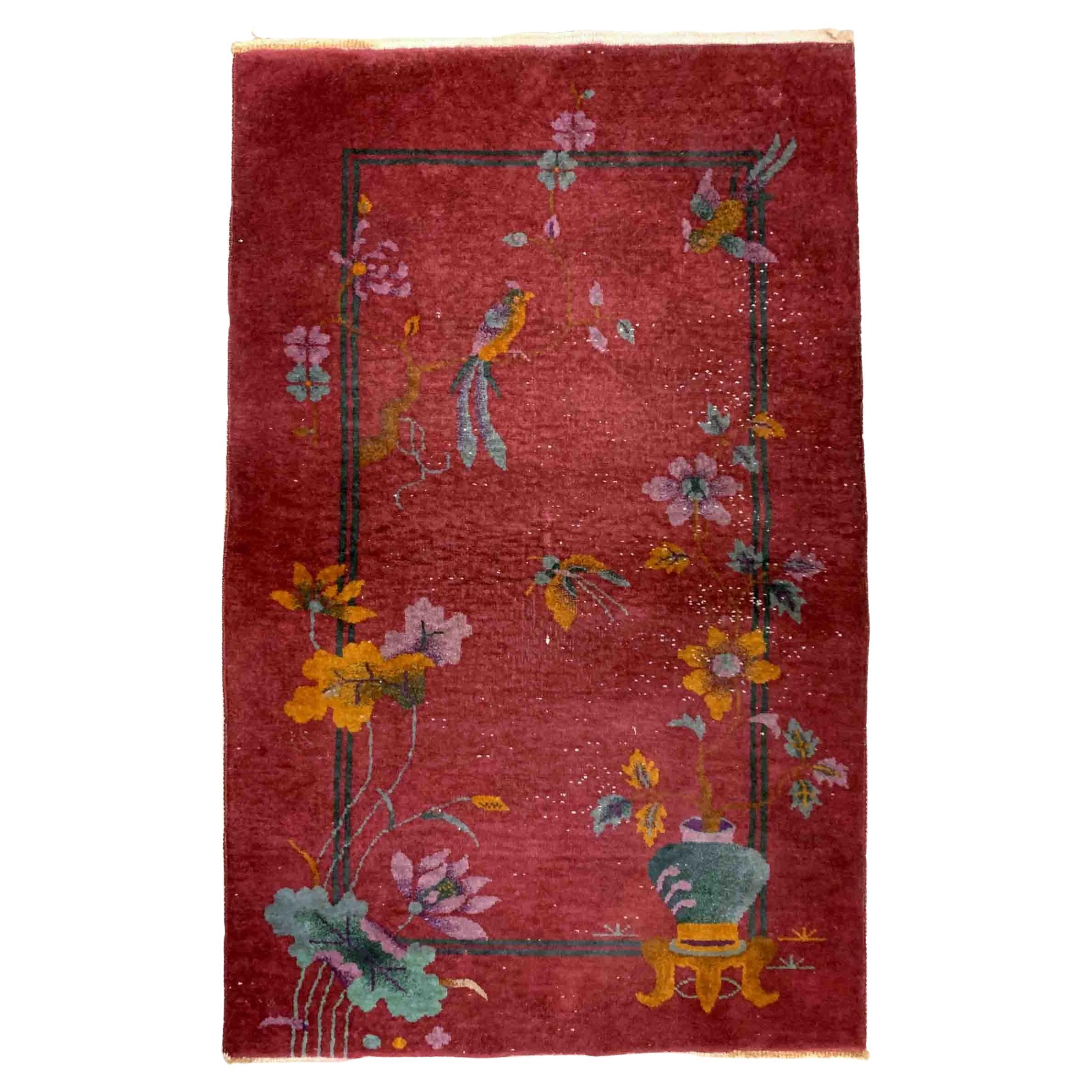 Handmade Antique Art Deco Chinese Rug, 1920s, 1B942 For Sale
