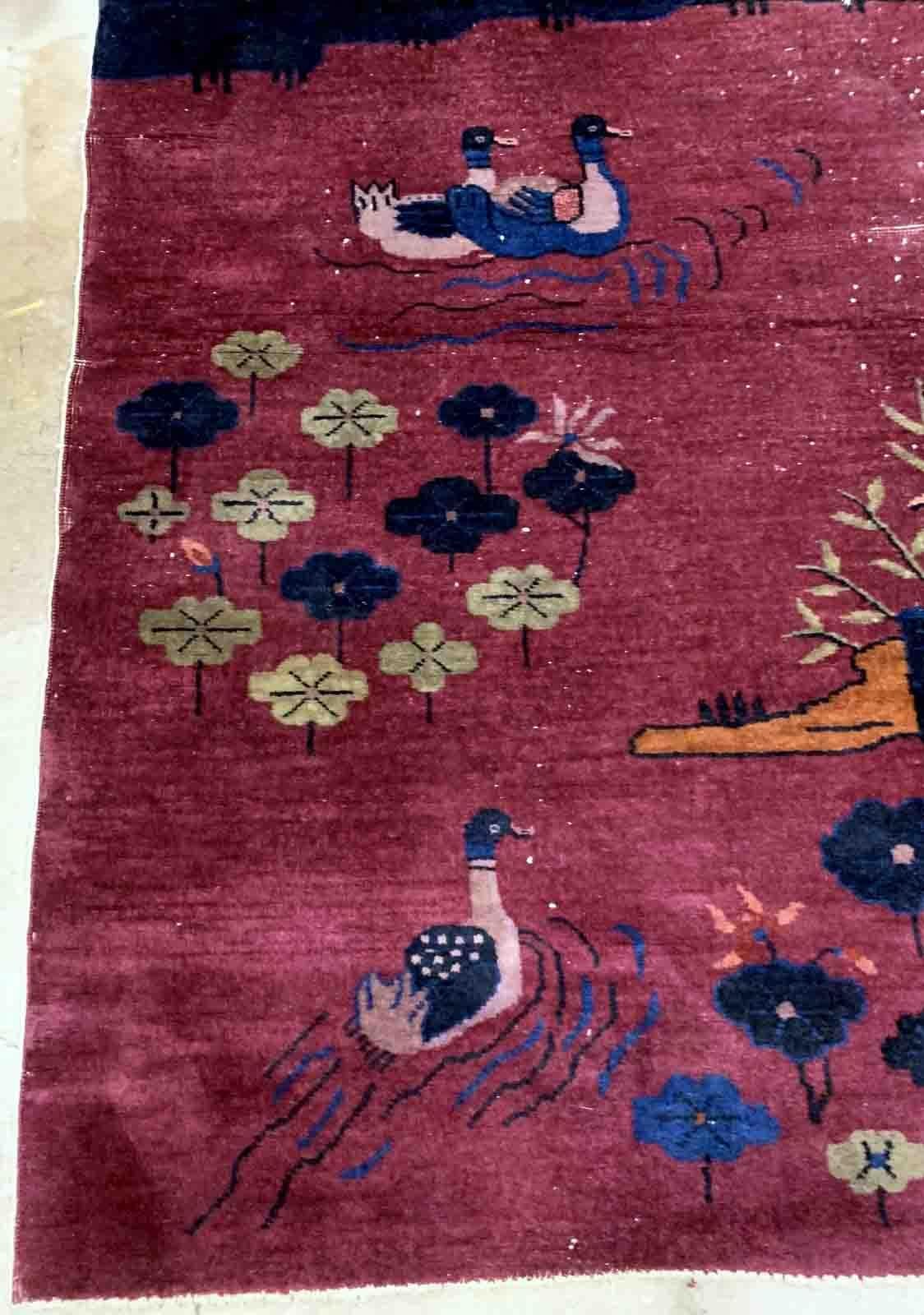 Hand-Knotted Handmade Antique Art Deco Chinese Rug, 1920s, 1B946 For Sale
