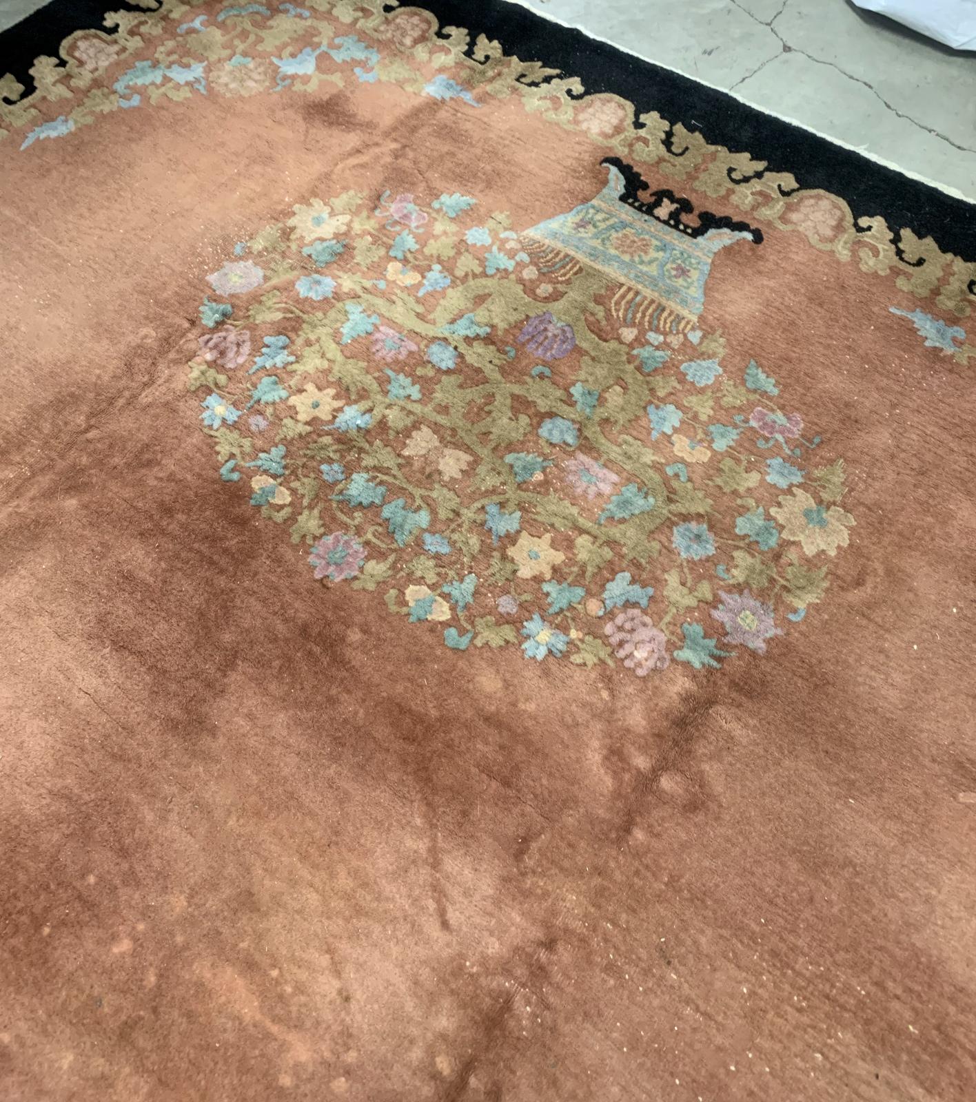 Alfombra china antigua Art Decó hecha a mano, años 20, 1B949 Lana en venta