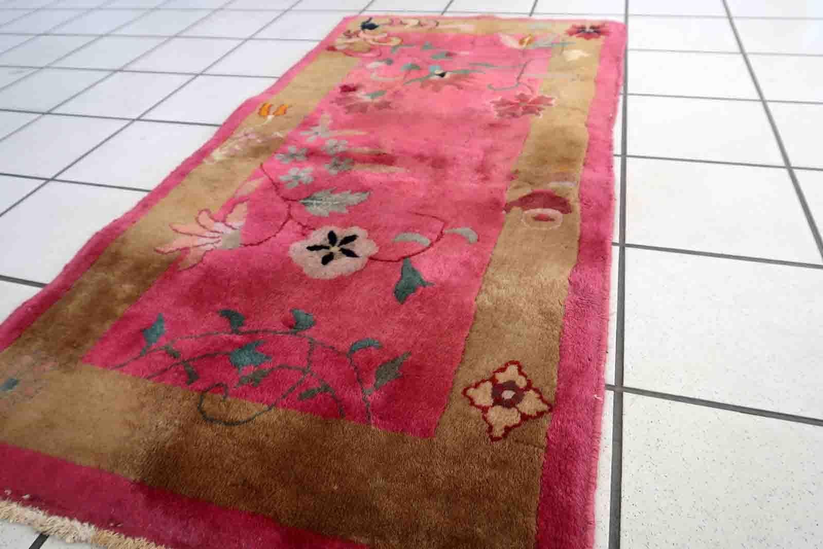 Handmade Antique Art Deco Chinese Rug, 1920s, 1c905 In Good Condition In Bordeaux, FR