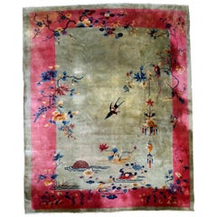 Handmade Antique Art Deco Chinese Rug, 1920s, 1E07