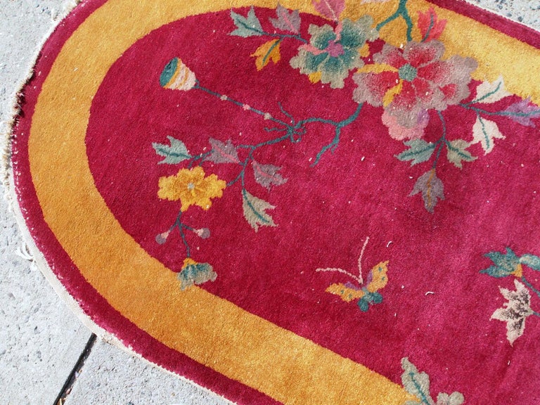 Handmade Antique Art Deco Chinese Rug, 1920s, 1E08 In Good Condition For Sale In Bordeaux, FR