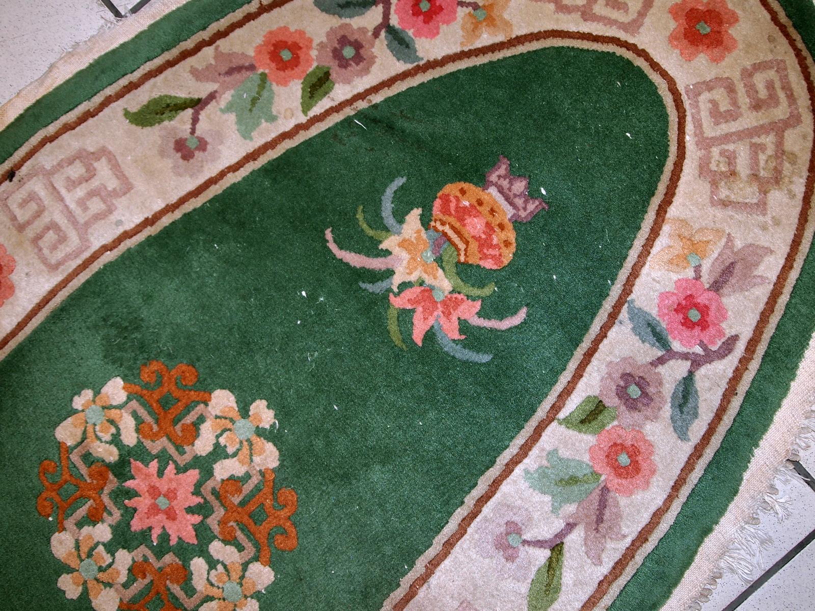 Handgefertigter antiker chinesischer Art-Déco-Teppich, 1930er Jahre, 1c619 im Zustand „Gut“ im Angebot in Bordeaux, FR