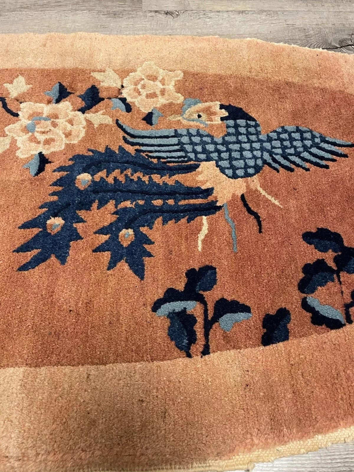 Handmade Antique Art Deco Chinese Rug 2' x 3.8', 1920s - 1N27 For Sale 3
