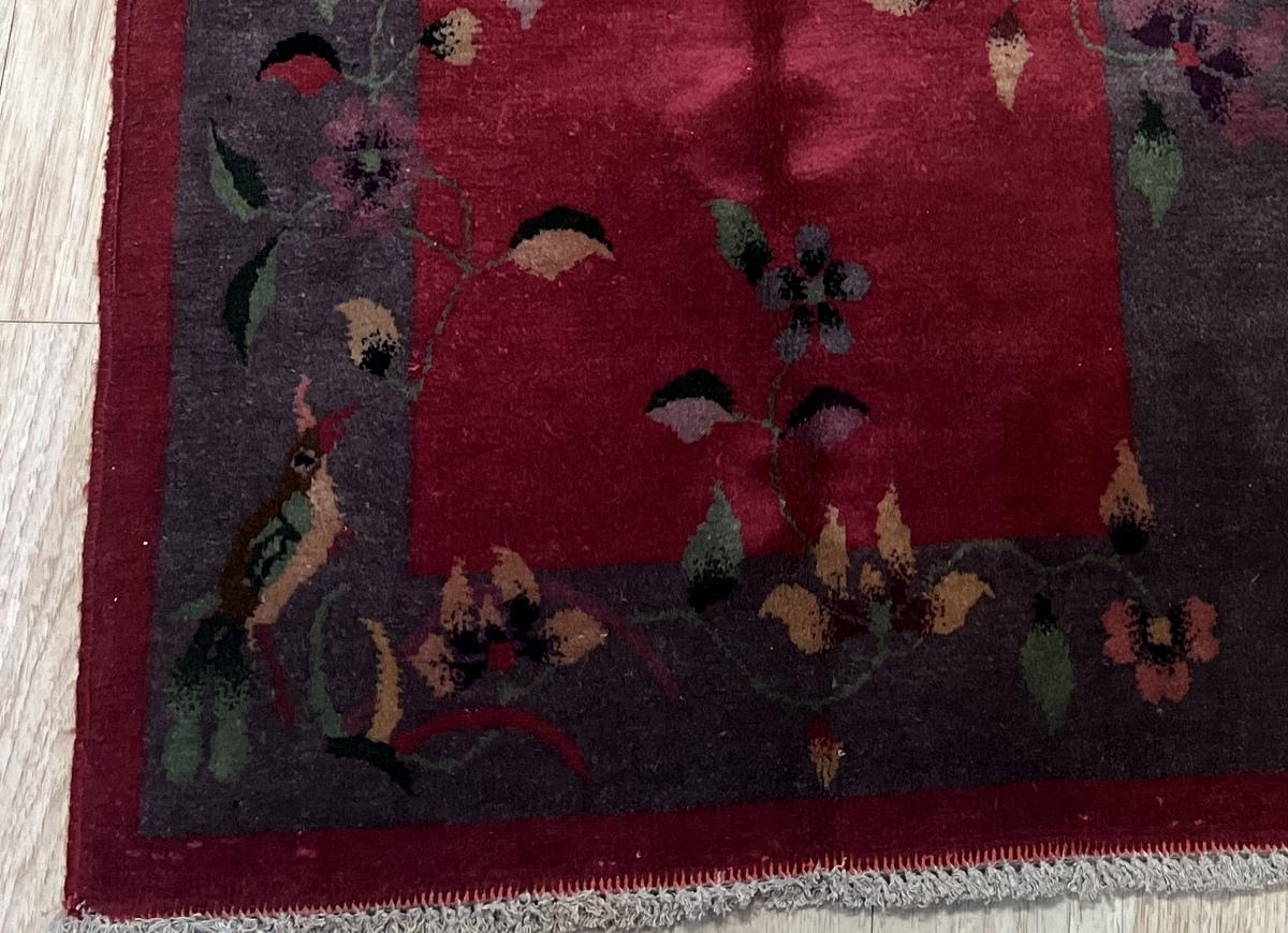 Noué à la main Tapis chinois Art Déco ancien fait à la main 2.1' x 3,11' 1920s - 2B52 en vente