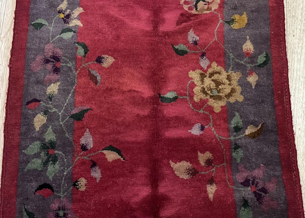 Tapis chinois Art Déco ancien fait à la main 2.1' x 3,11' 1920s - 2B52 Bon état - En vente à Bordeaux, FR