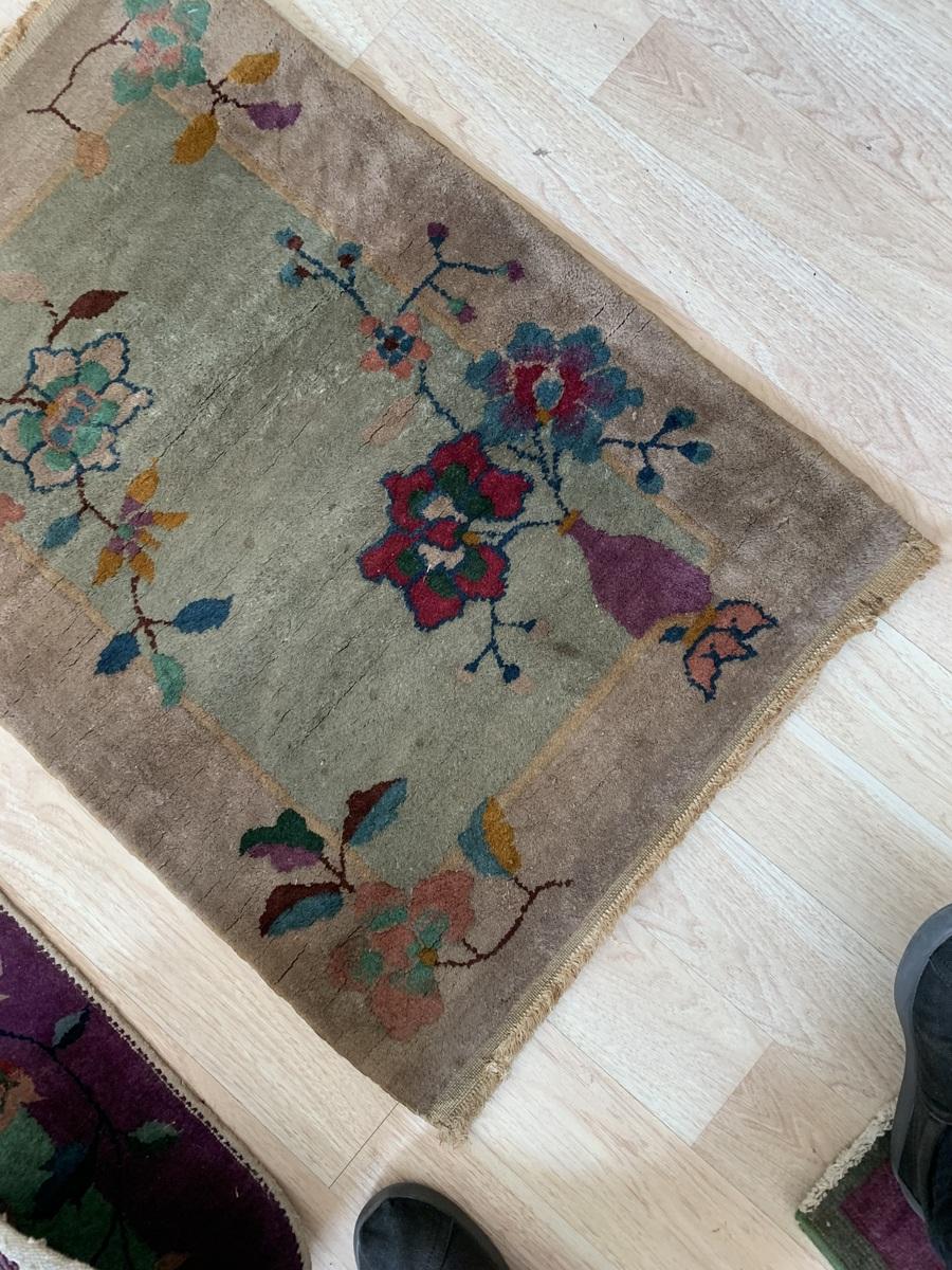 Noué à la main Tapis chinois Art Déco ancien fait à la main 2.1' x 3,2' 1920s - 2B48 en vente