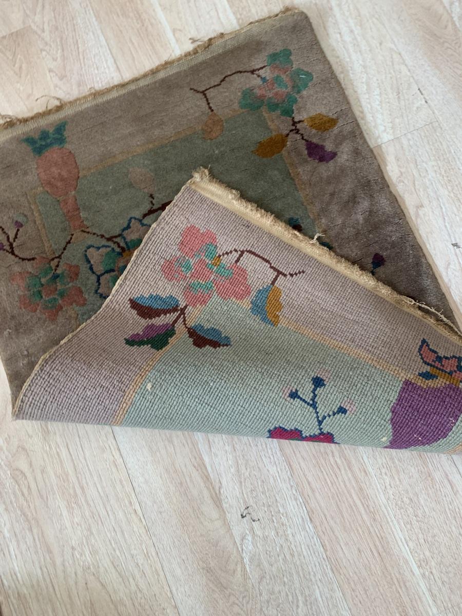 Début du 20ème siècle Tapis chinois Art Déco ancien fait à la main 2.1' x 3,2' 1920s - 2B48 en vente