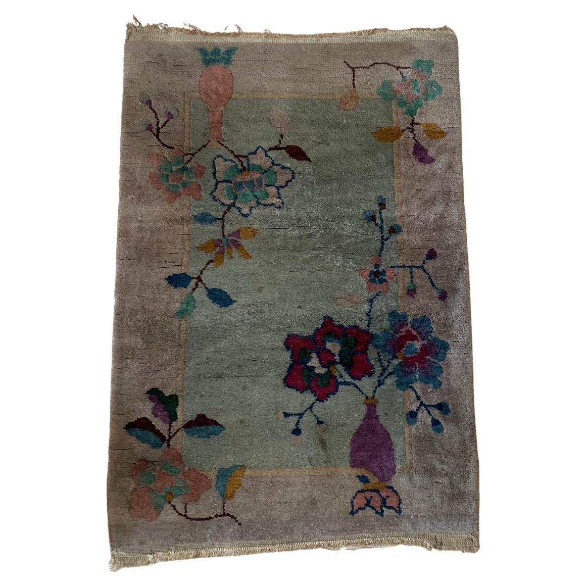 Handmade Antique Art Deco Chinese Rug 2.1' x 3.2' 1920s - 2B48
