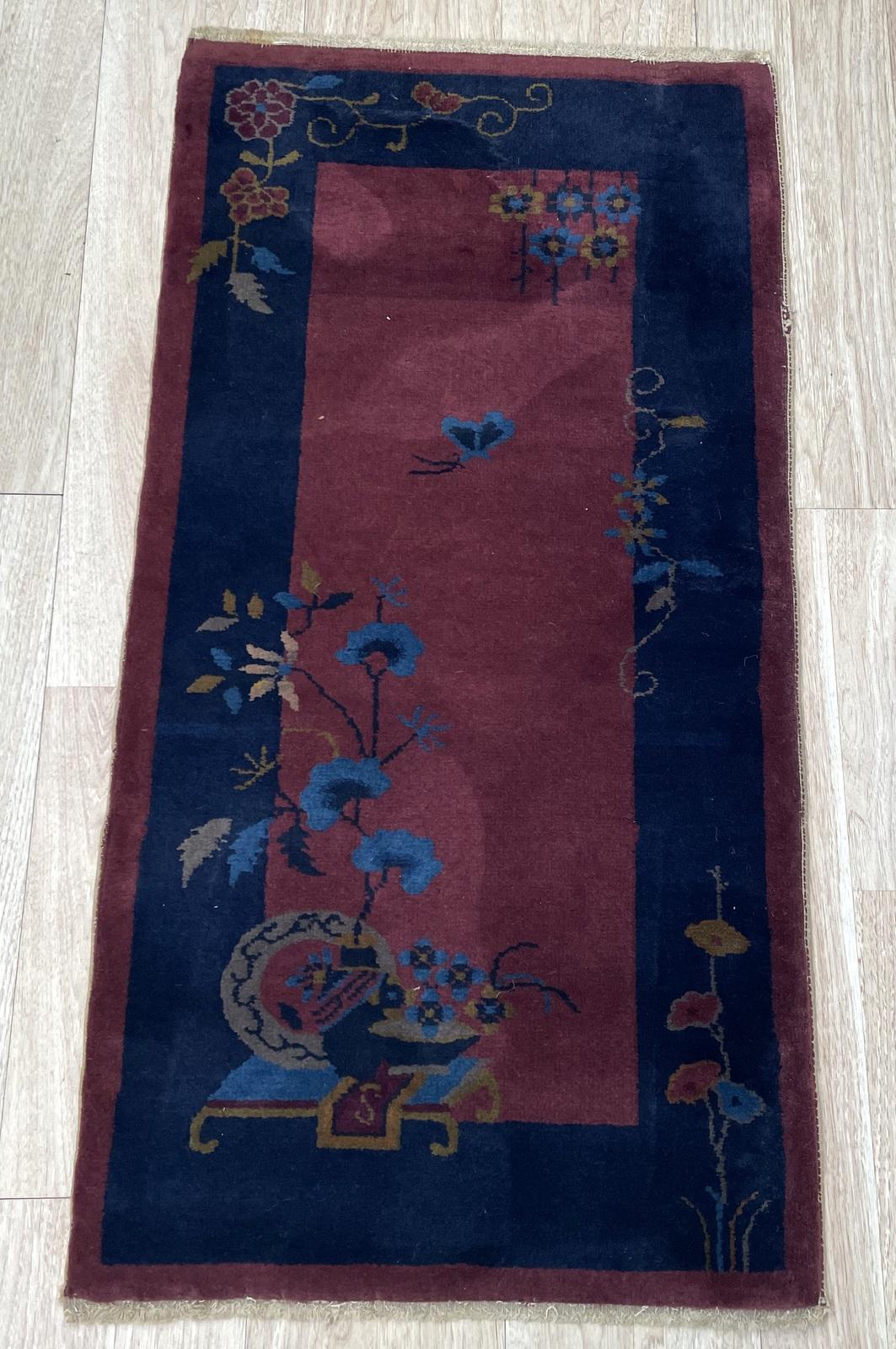 Francese Tappeto cinese antico Art Deco fatto a mano 2,1' x 4', anni '20 - 2B81 in vendita