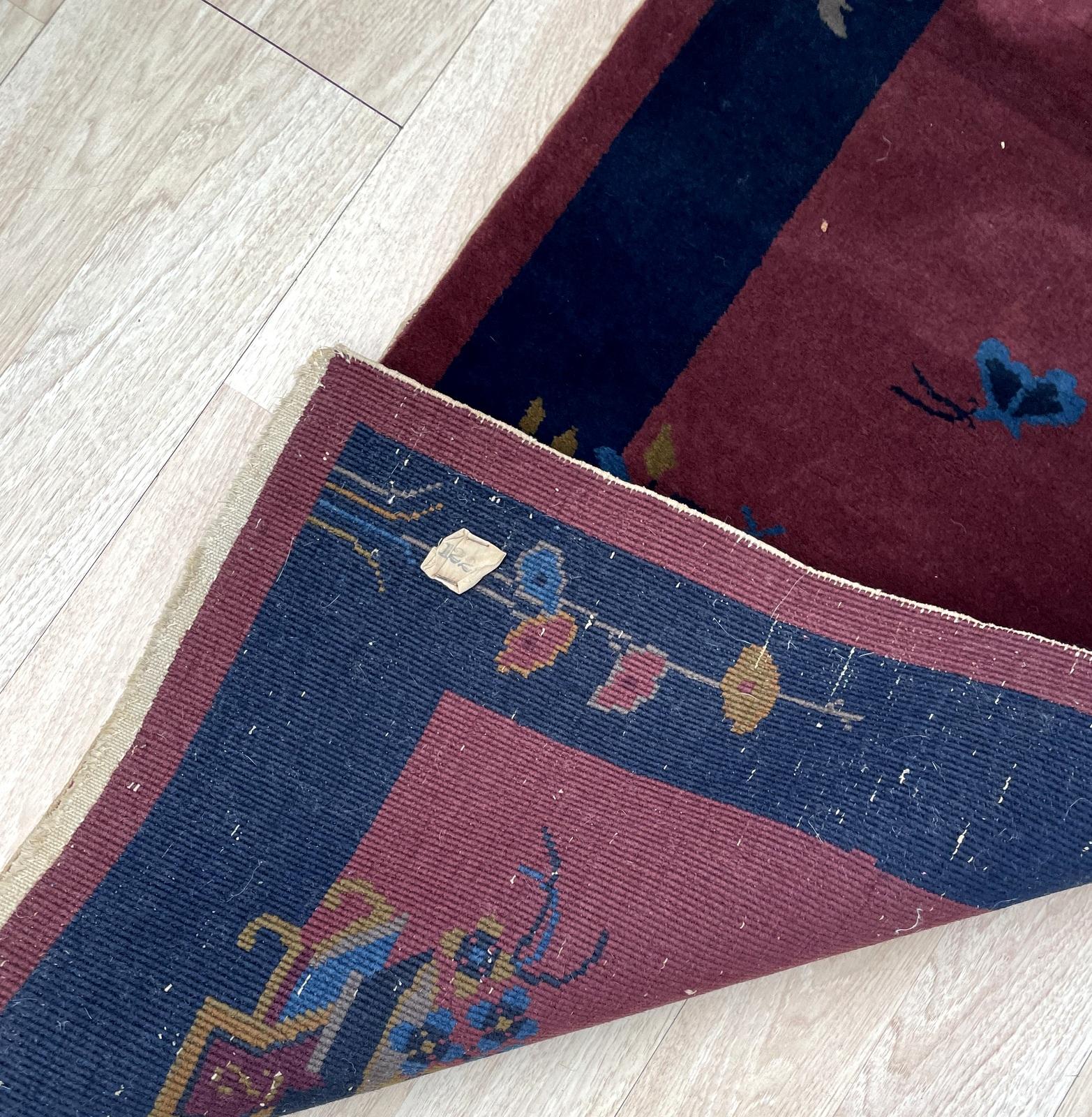 Annodato a mano Tappeto cinese antico Art Deco fatto a mano 2,1' x 4', anni '20 - 2B81 in vendita