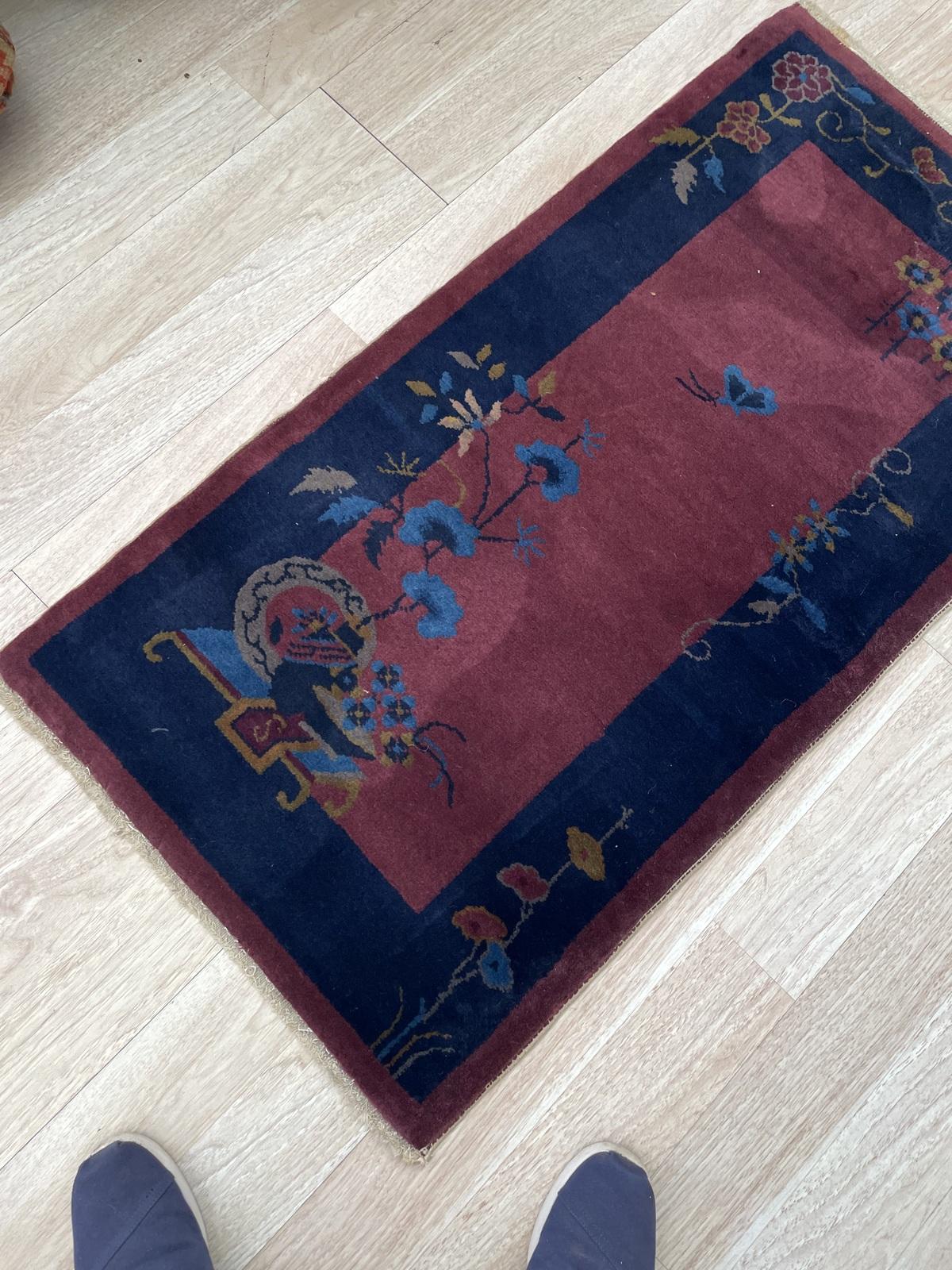 Tappeto cinese antico Art Deco fatto a mano 2,1' x 4', anni '20 - 2B81 In condizioni buone in vendita a Bordeaux, FR