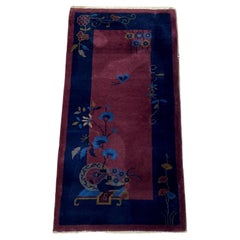 Tapis chinois ancien Art Deco fait main 2.1' x 4', années 1920 - 2B81