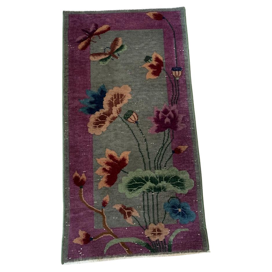 Tapis chinois Art Déco ancien fait à la main 2.1' x 4,1' 1920 - 2B49