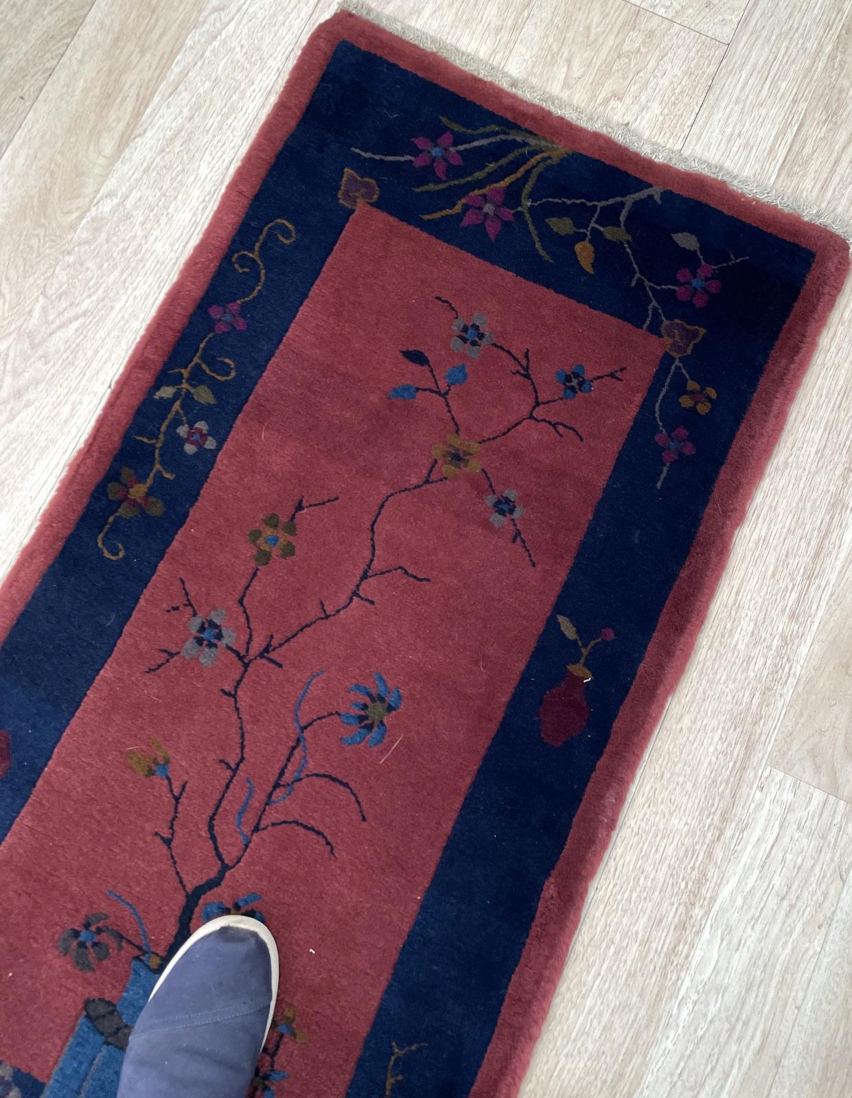 Francese Tappeto cinese antico Art Deco fatto a mano 2,1' x 4,1', anni '20 - 2B82 in vendita