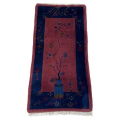 Tapis chinois antique Art Deco fait main 2.1' x 4.1', années 1920 - 2B82