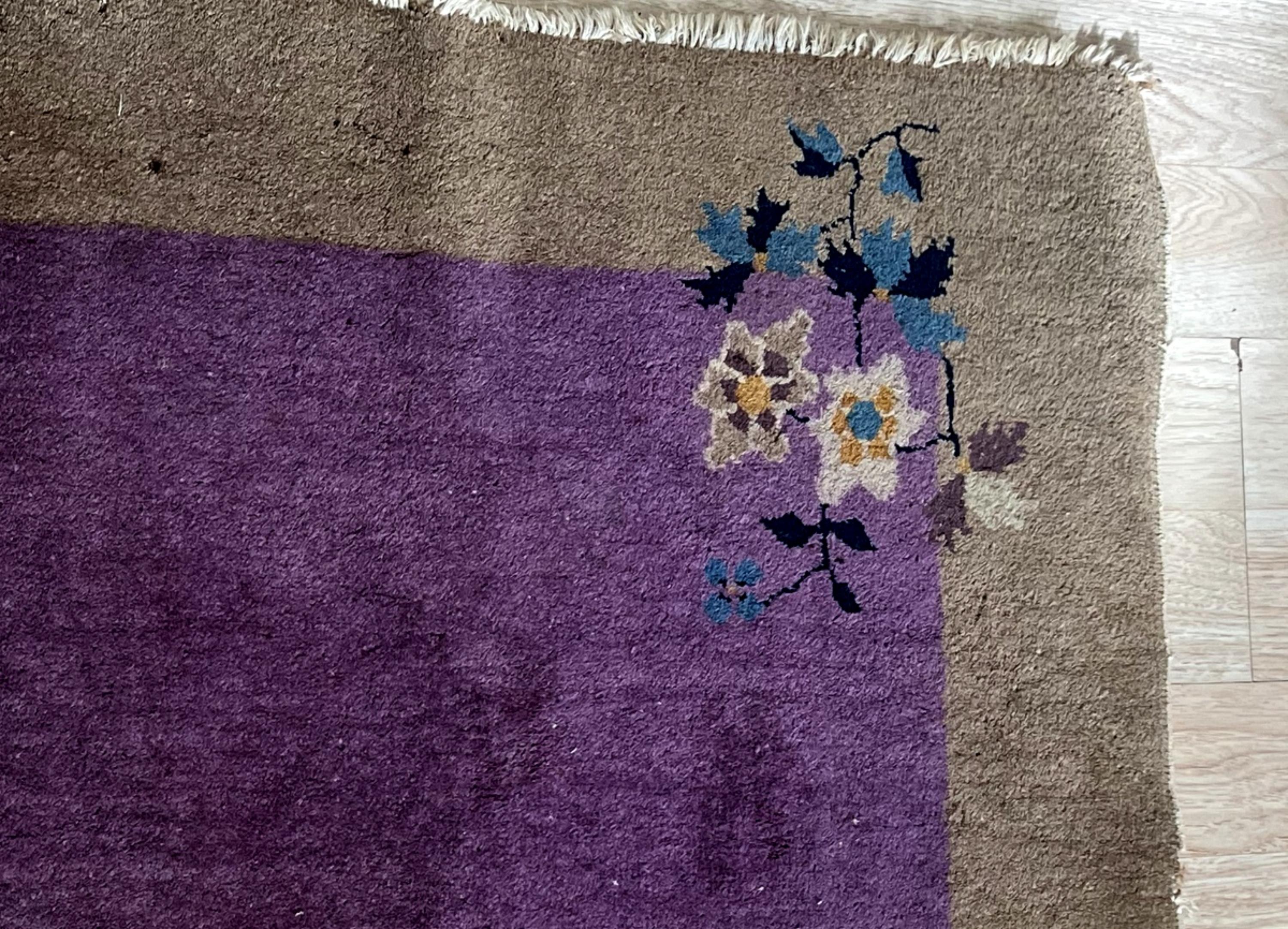 Tapis chinois Art Déco ancien fait à la main 2,10' x 3' 1920 - 2B54 en vente 1