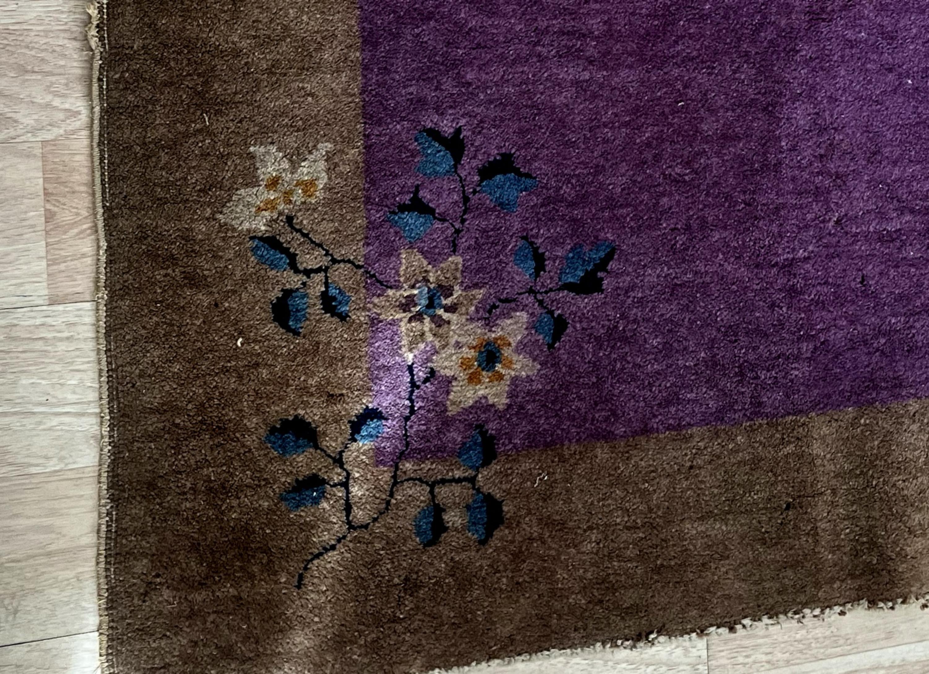 Tapis chinois Art Déco ancien fait à la main 2,10' x 3' 1920 - 2B54 en vente 2