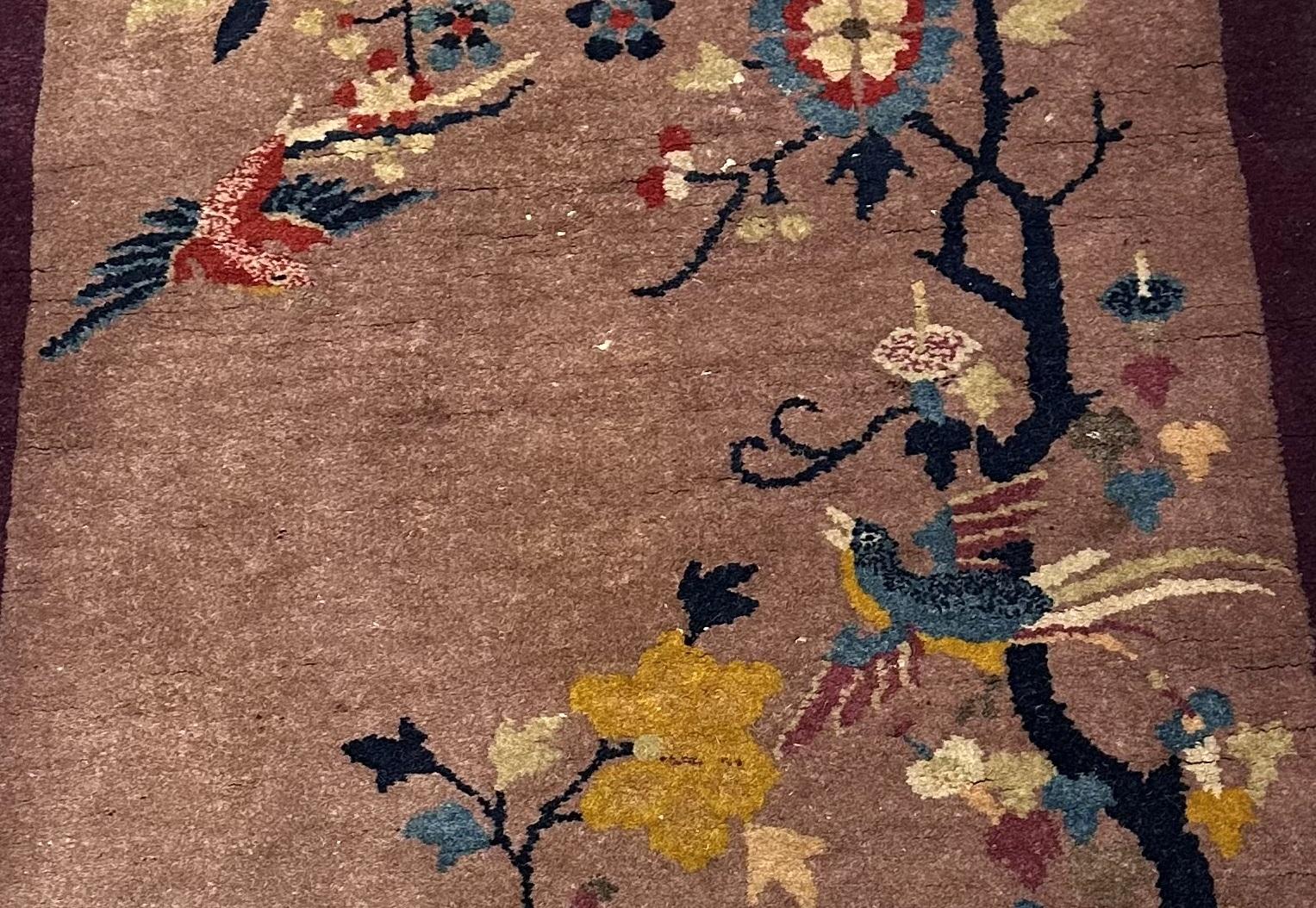 Tapis chinois Art Déco ancien fait à la main 2,3' x 4,3' 1920 - 2B62 Bon état - En vente à Bordeaux, FR