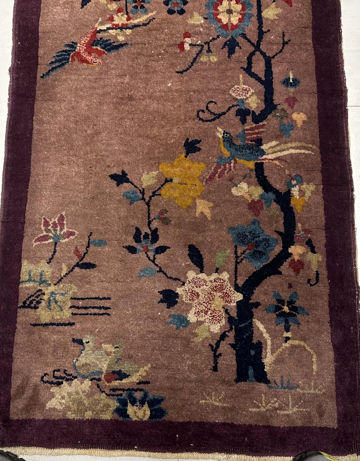 Laine Tapis chinois Art Déco ancien fait à la main 2,3' x 4,3' 1920 - 2B62 en vente