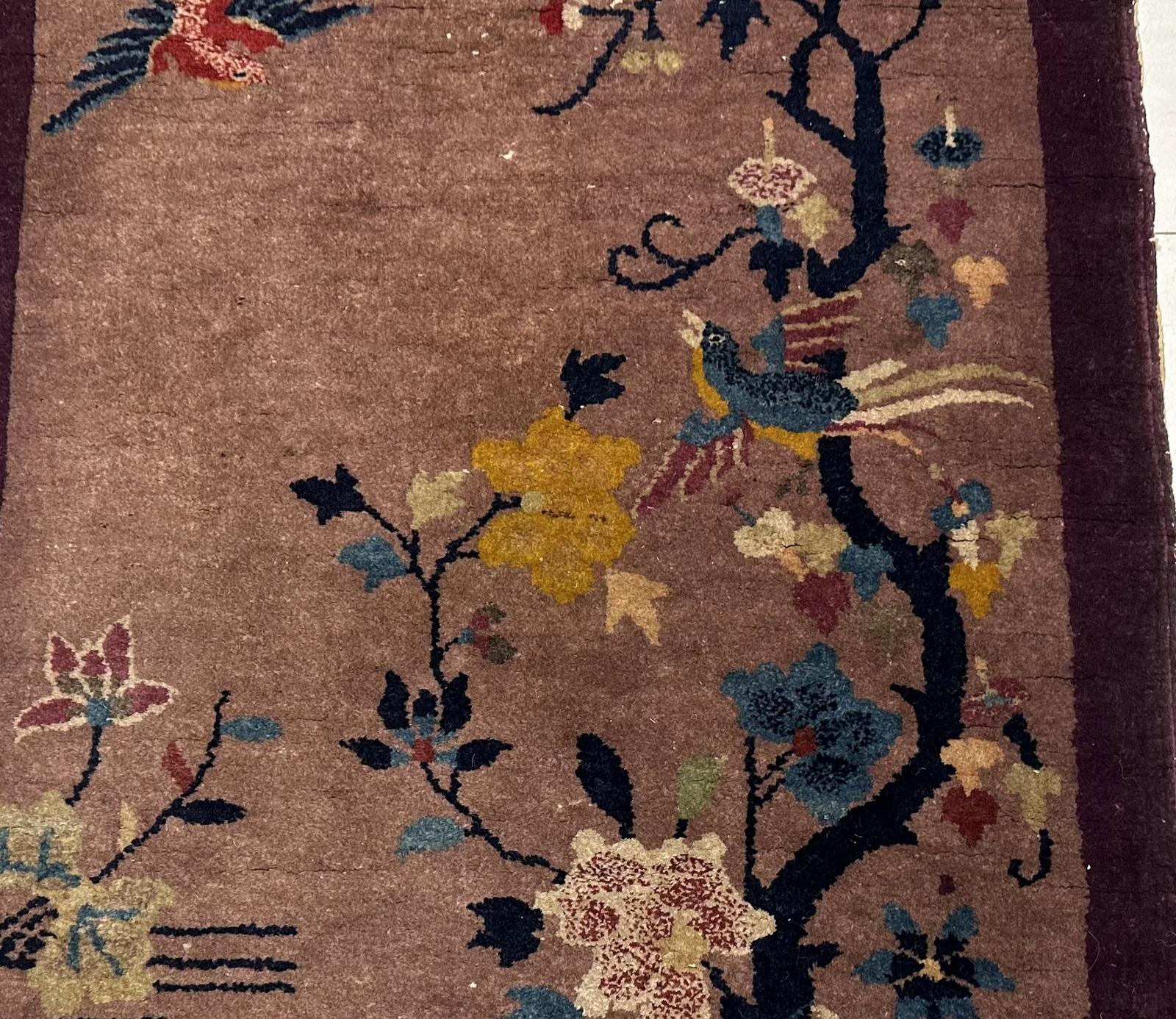 Tapis chinois Art Déco ancien fait à la main 2,3' x 4,3' 1920 - 2B62 en vente 1
