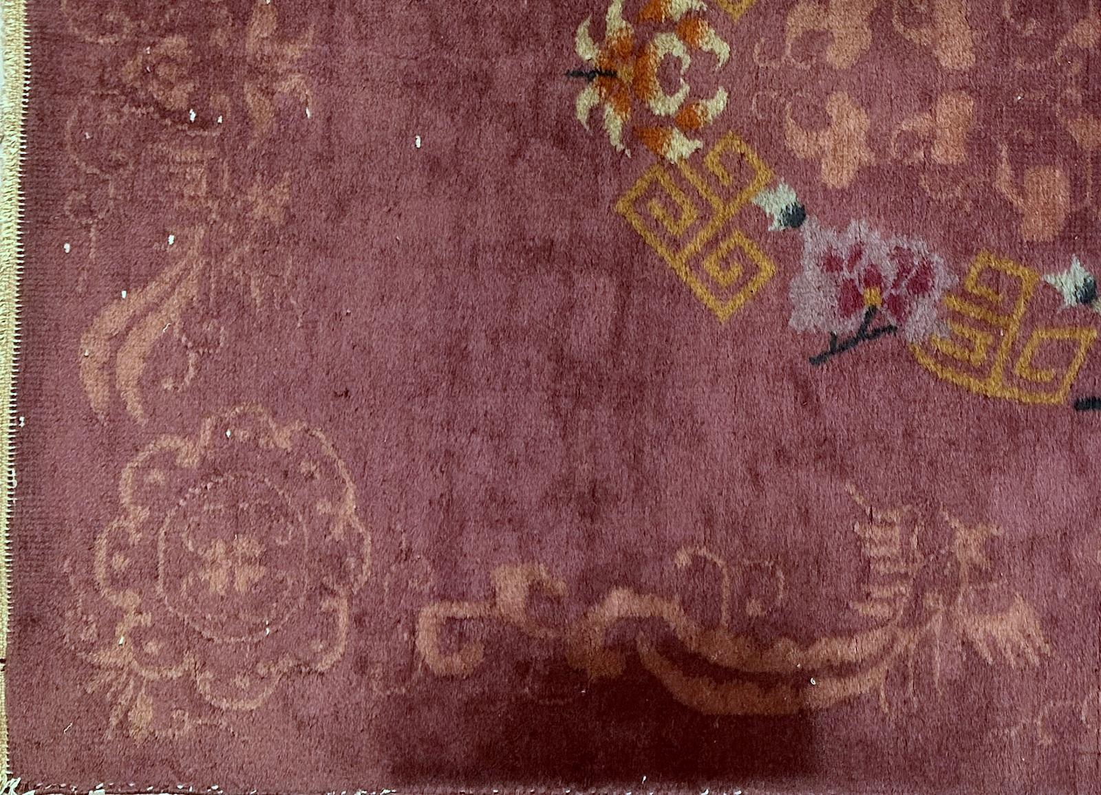 Tapis chinois Art Déco ancien fait à la main 3.1' x 4,10' 1920s - 2B61 Bon état - En vente à Bordeaux, FR