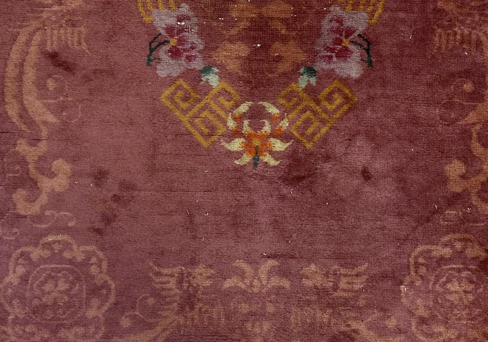 Tapis chinois Art Déco ancien fait à la main 3.1' x 4,10' 1920s - 2B61 en vente 1