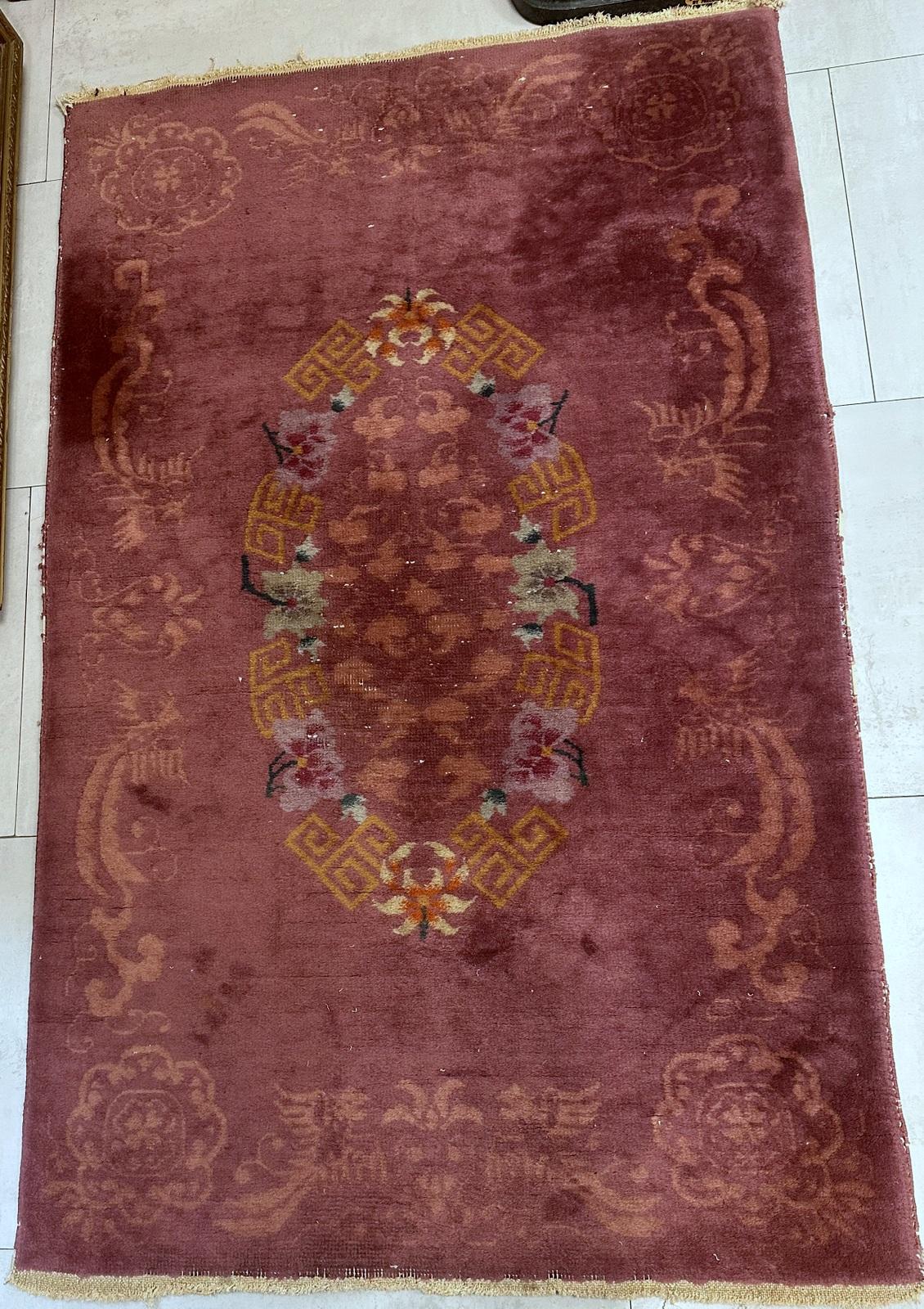 Tapis chinois Art Déco ancien fait à la main 3.1' x 4,10' 1920s - 2B61 en vente 2
