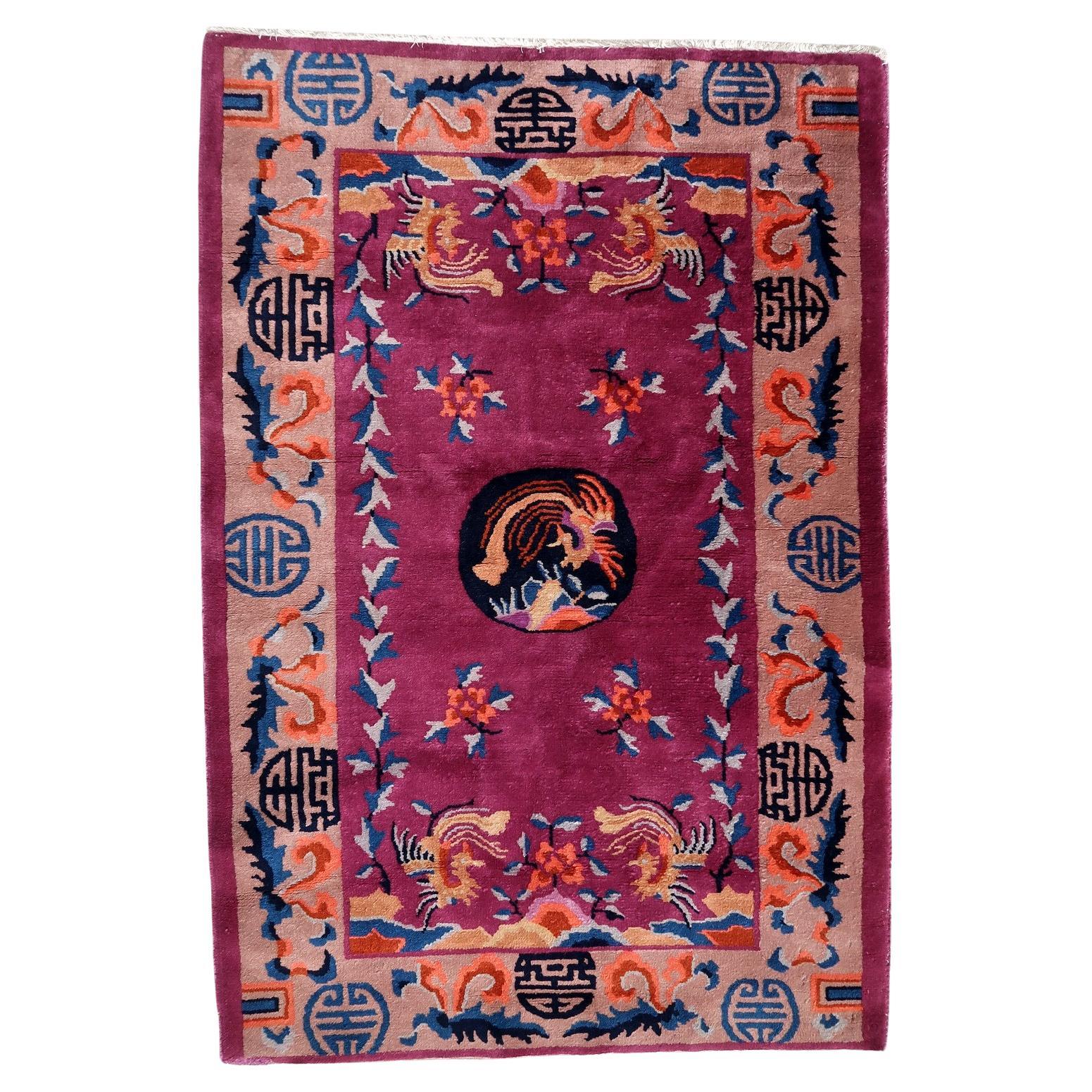 Handmade Antique Art Deco Chinese Rug 3.1' x 4.5', 1920s - 1C1134 For Sale
