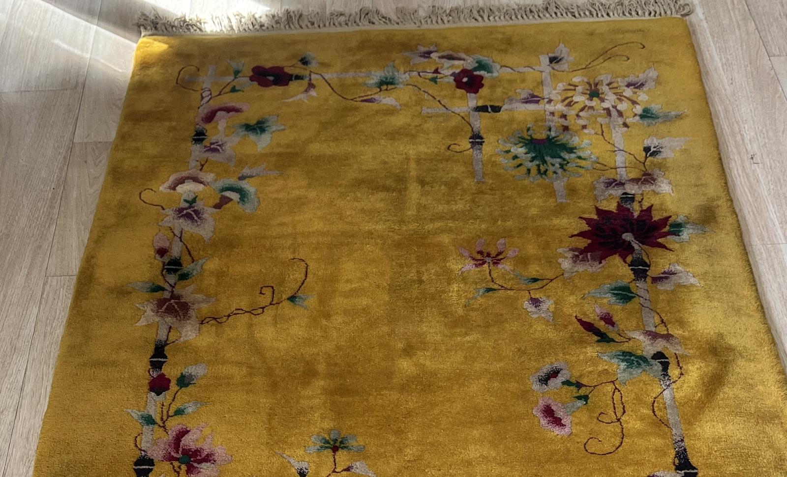 Noué à la main Tapis chinois Art Déco ancien fait à la main 4' x 6,10' 1920s - 2B55 en vente