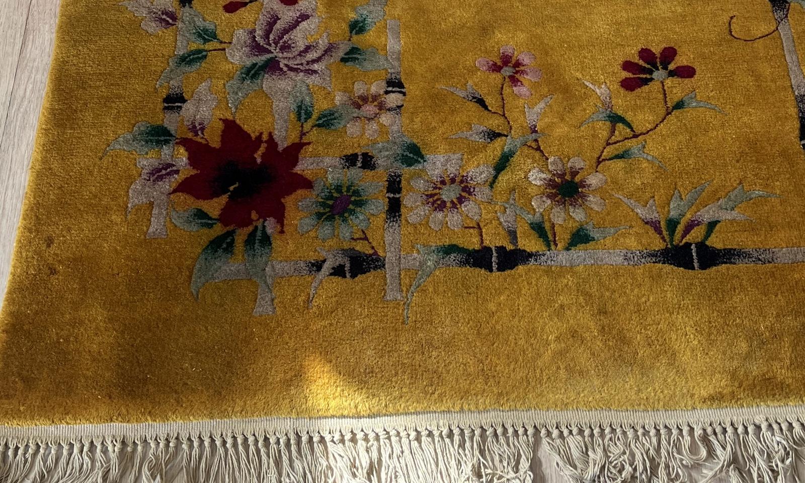 Tapis chinois Art Déco ancien fait à la main 4' x 6,10' 1920s - 2B55 Bon état - En vente à Bordeaux, FR