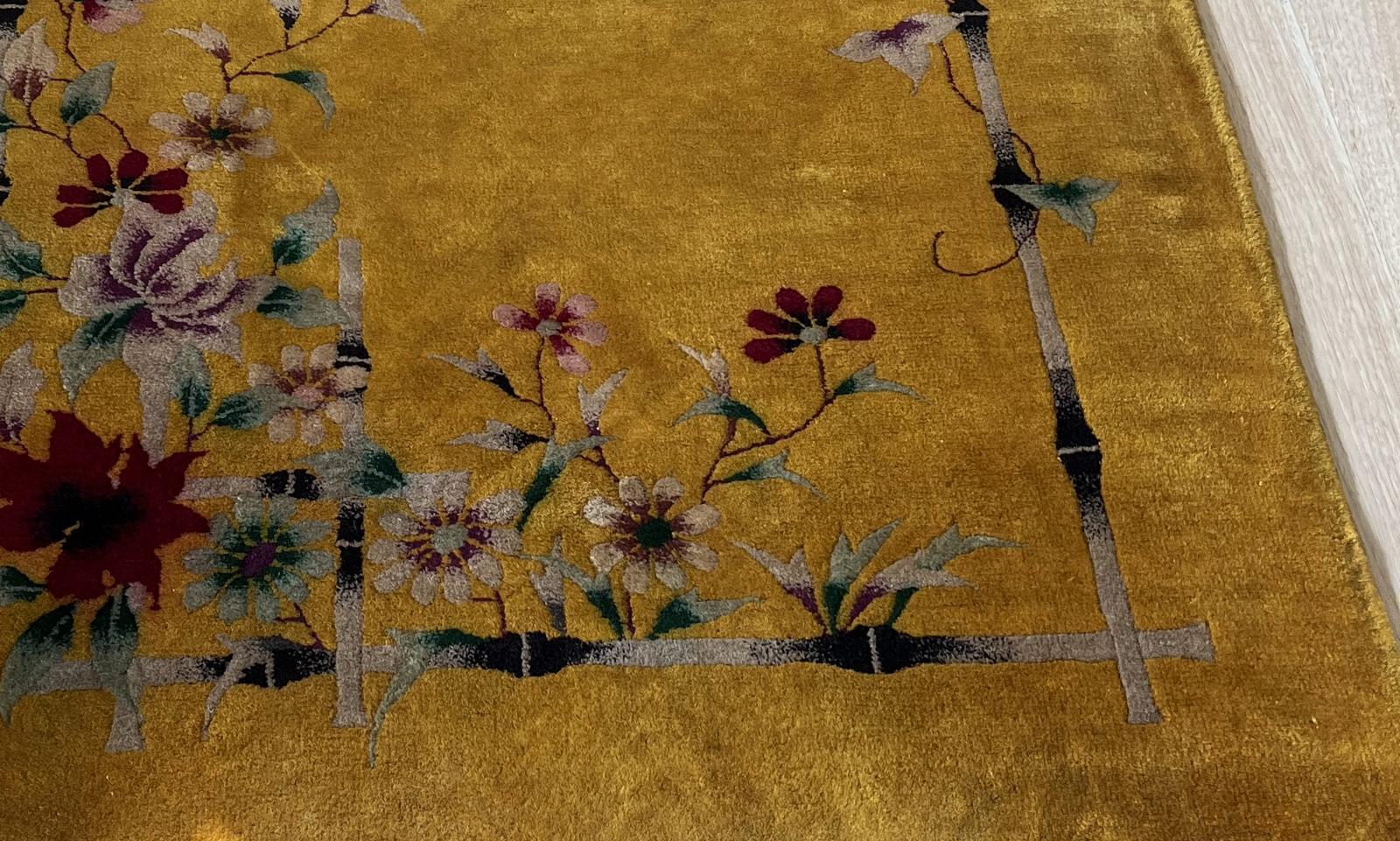 Début du 20ème siècle Tapis chinois Art Déco ancien fait à la main 4' x 6,10' 1920s - 2B55 en vente