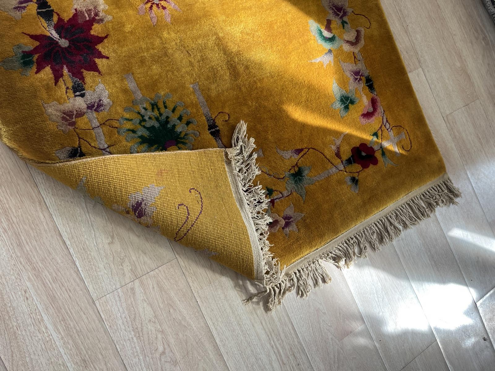 Laine Tapis chinois Art Déco ancien fait à la main 4' x 6,10' 1920s - 2B55 en vente