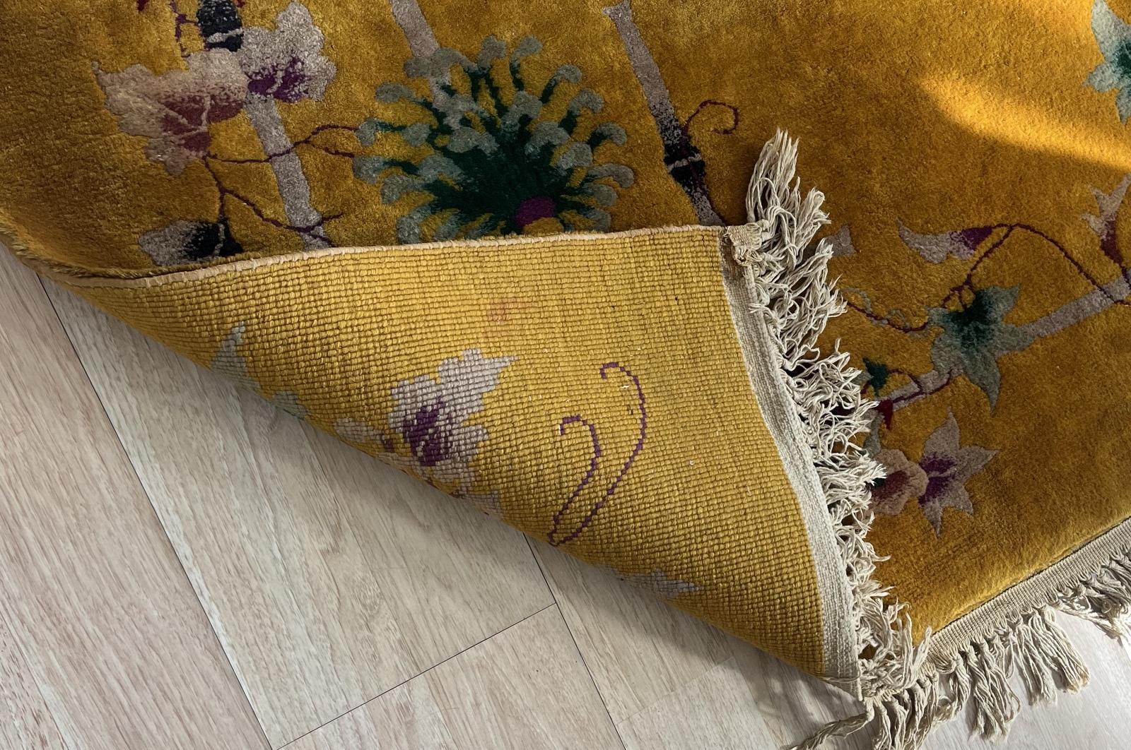 Tapis chinois Art Déco ancien fait à la main 4' x 6,10' 1920s - 2B55 en vente 1