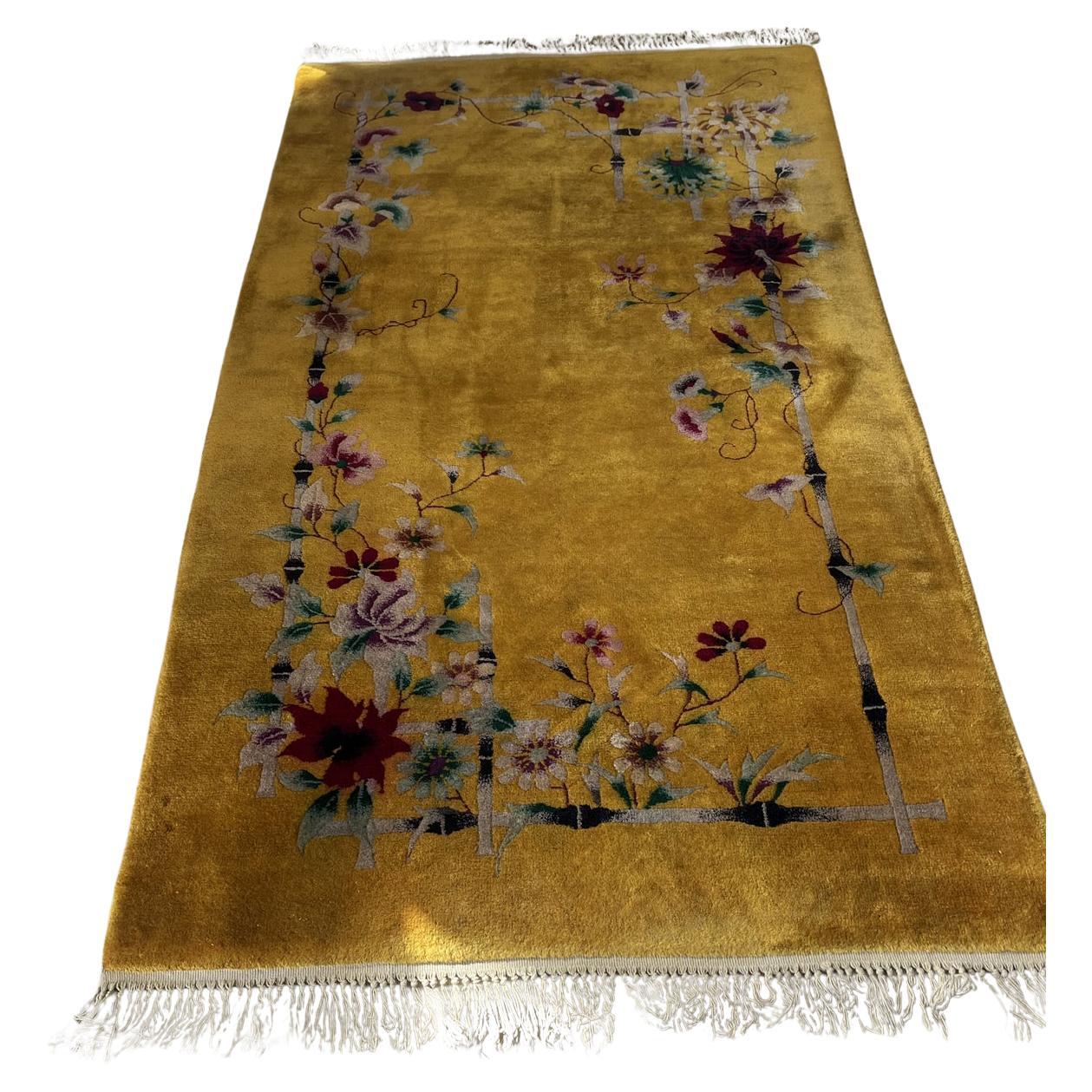 Handmade Antique Art Deco Chinese Rug 4' x 6.10' 1920s - 2B55