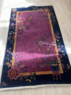 Handmade Antique Art Deco Chinese Rug 4' x 7' 1920s - 2B56