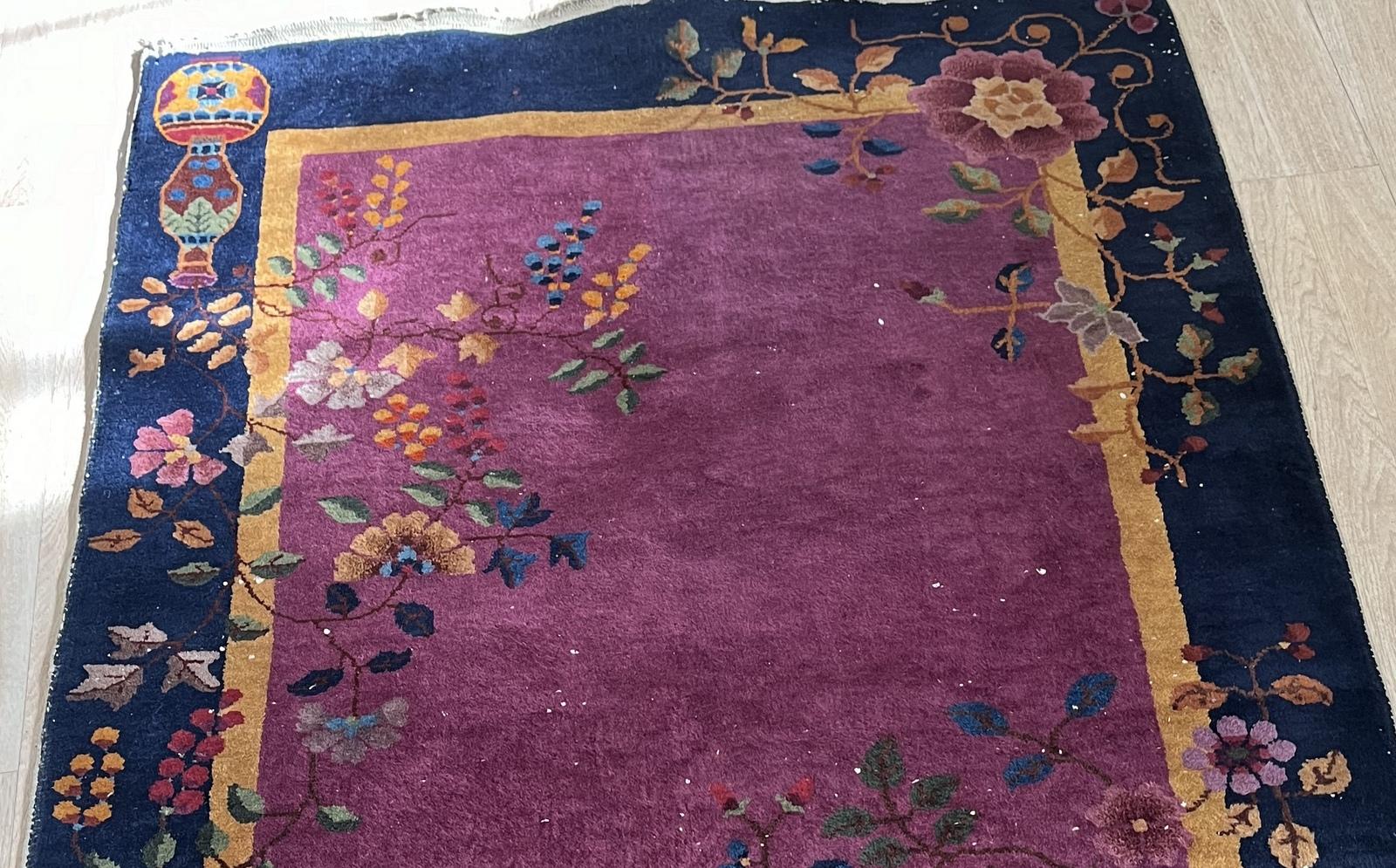 Hand-Knotted Handmade Antique Art Deco Chinese Rug 4' x 7' 1920s - 2B56 For Sale