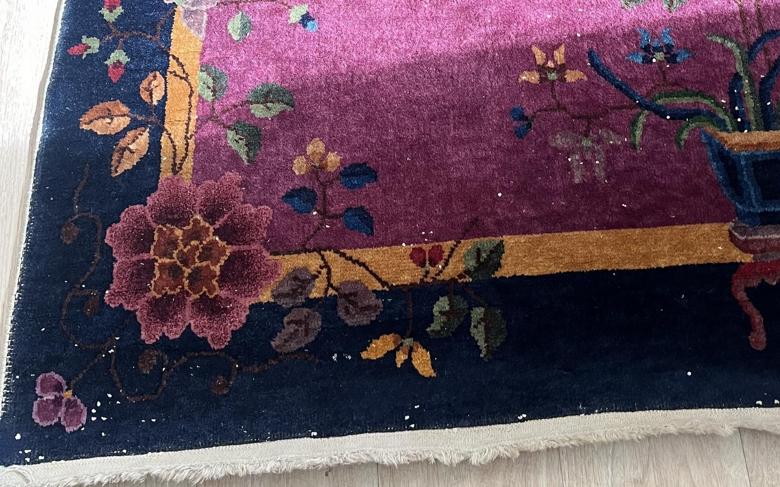 Handmade Antique Art Deco Chinese Rug 4' x 7' 1920s - 2B56 In Good Condition For Sale In Bordeaux, FR