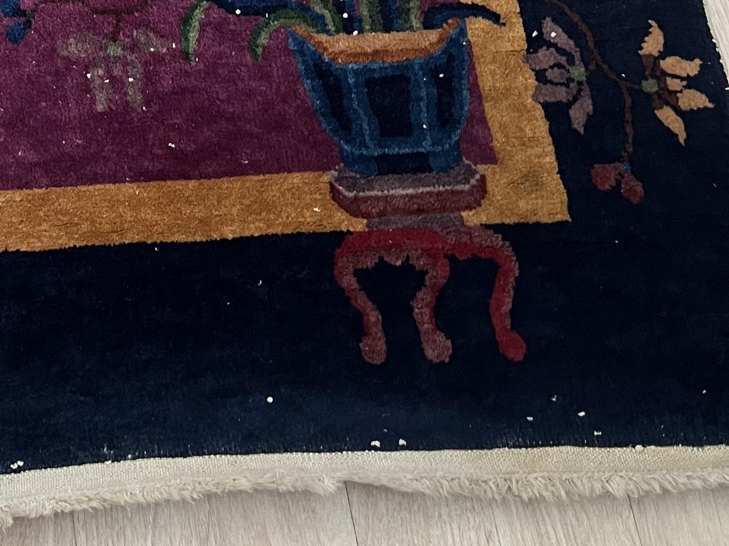 Wool Handmade Antique Art Deco Chinese Rug 4' x 7' 1920s - 2B56 For Sale