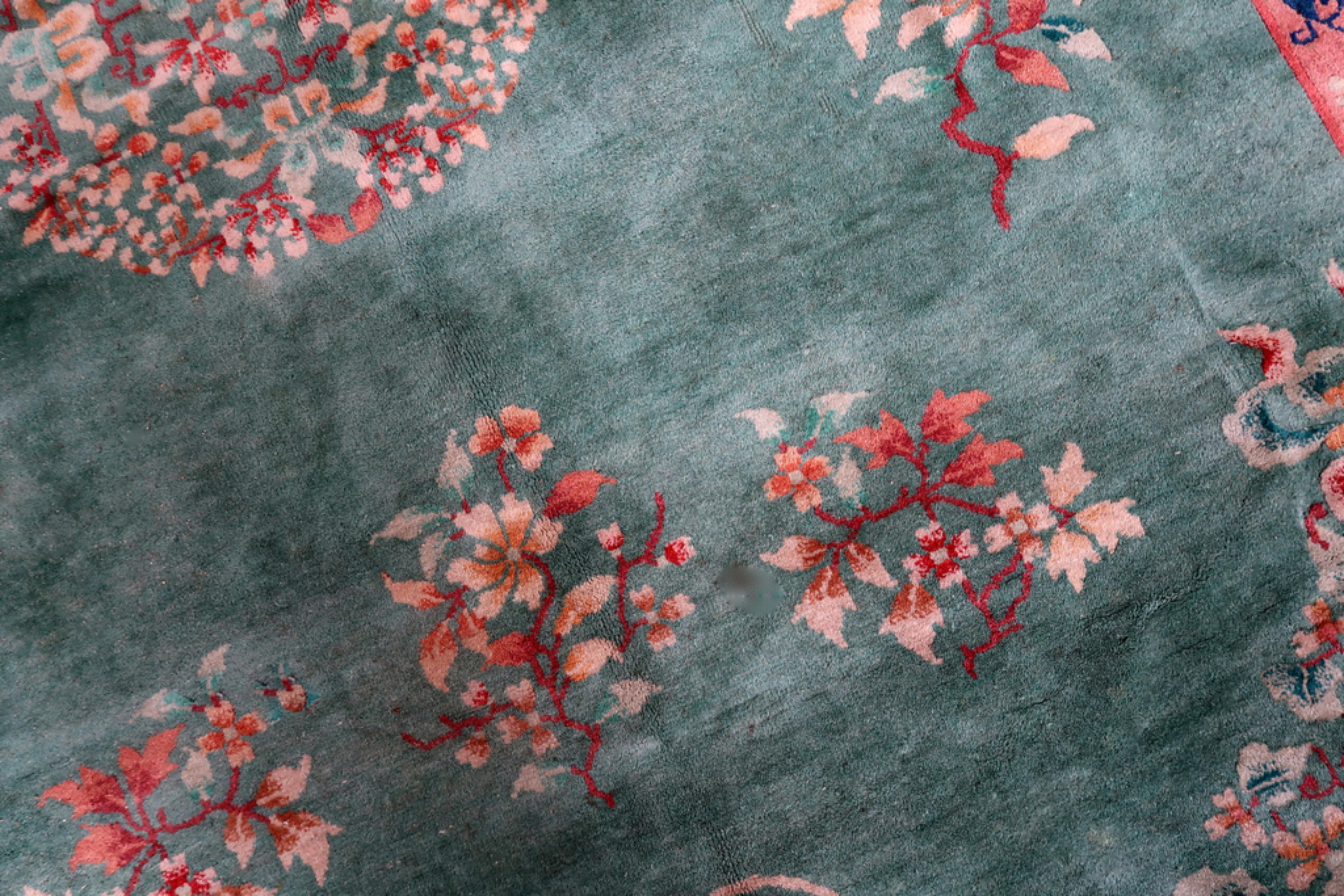 Tapis chinois Art Déco ancien fait à la main 7' x 9,6', années 1920 - 1C1102 Bon état - En vente à Bordeaux, FR