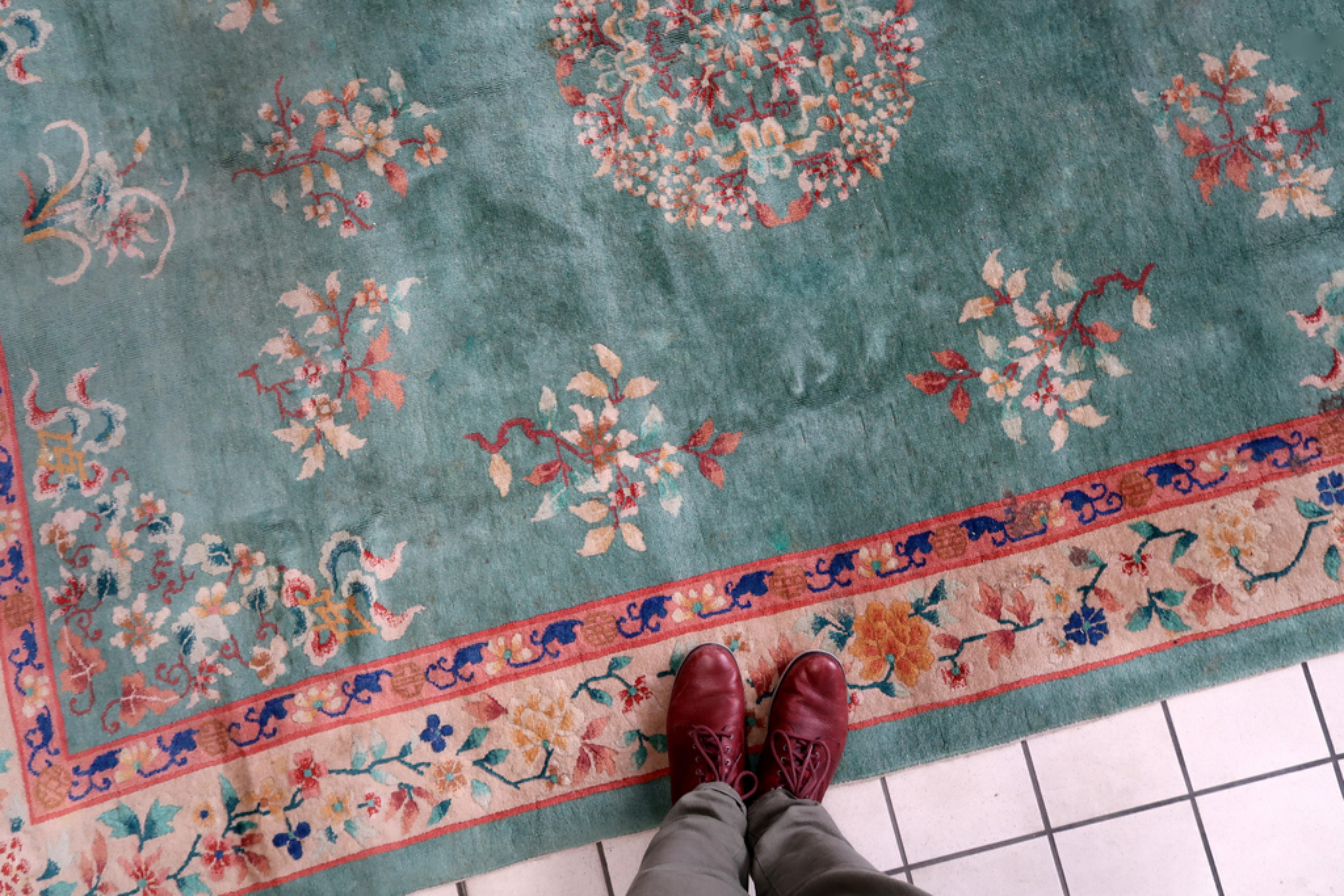 Tapis chinois Art Déco ancien fait à la main 7' x 9,6', années 1920 - 1C1102 en vente 2