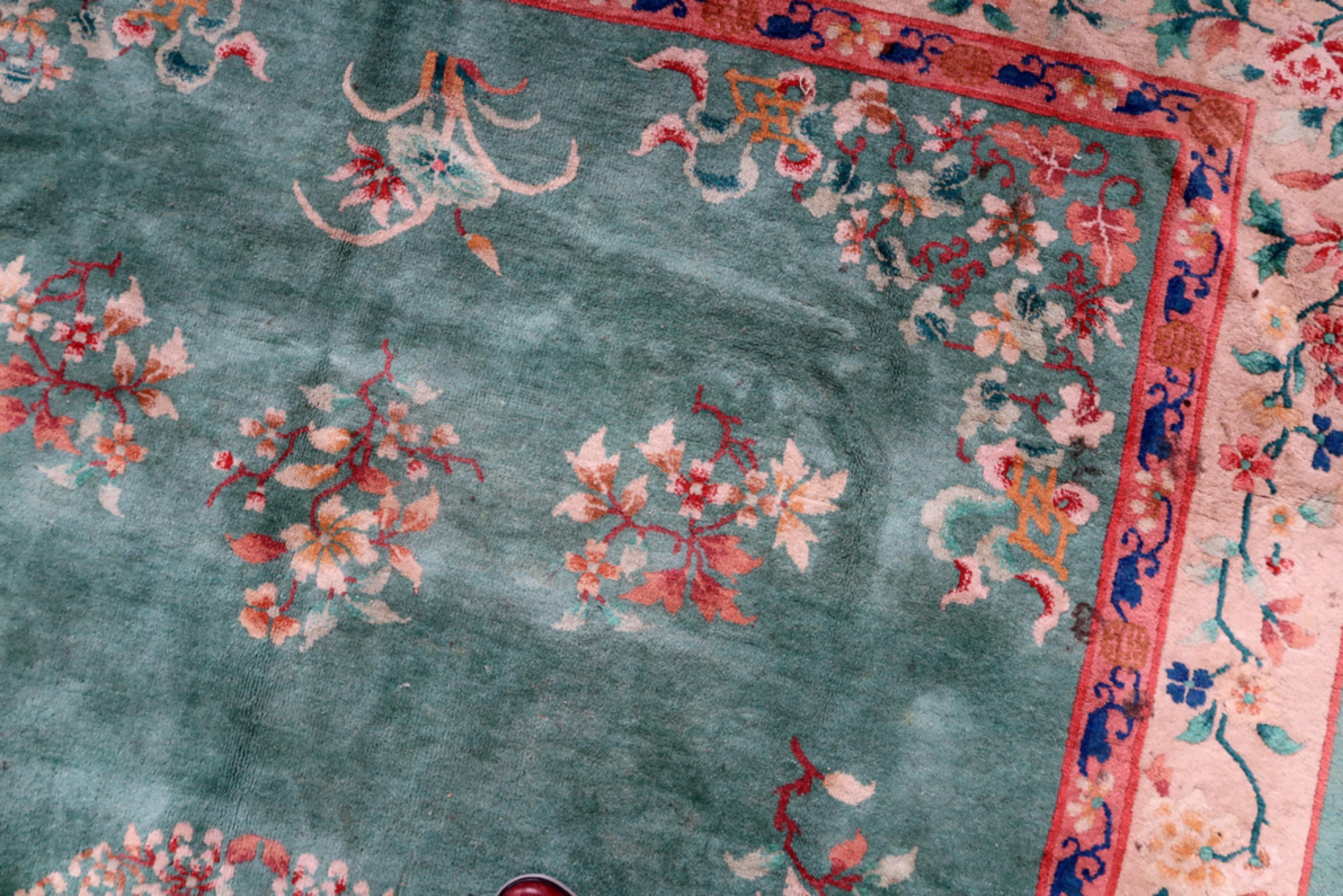 Tapis chinois Art Déco ancien fait à la main 7' x 9,6', années 1920 - 1C1102 en vente 4