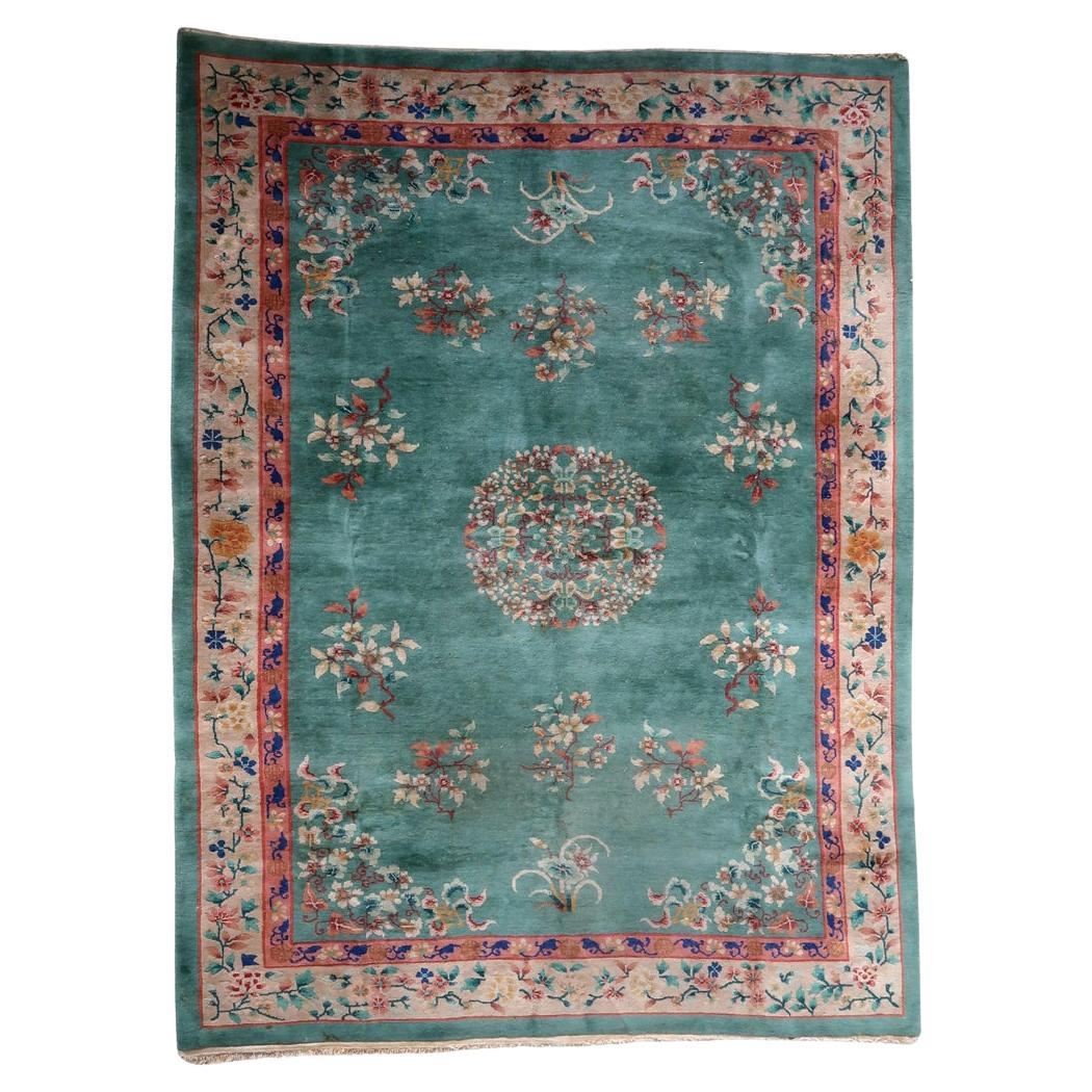 Tapis chinois Art Déco ancien fait à la main 7' x 9,6', années 1920 - 1C1102 en vente