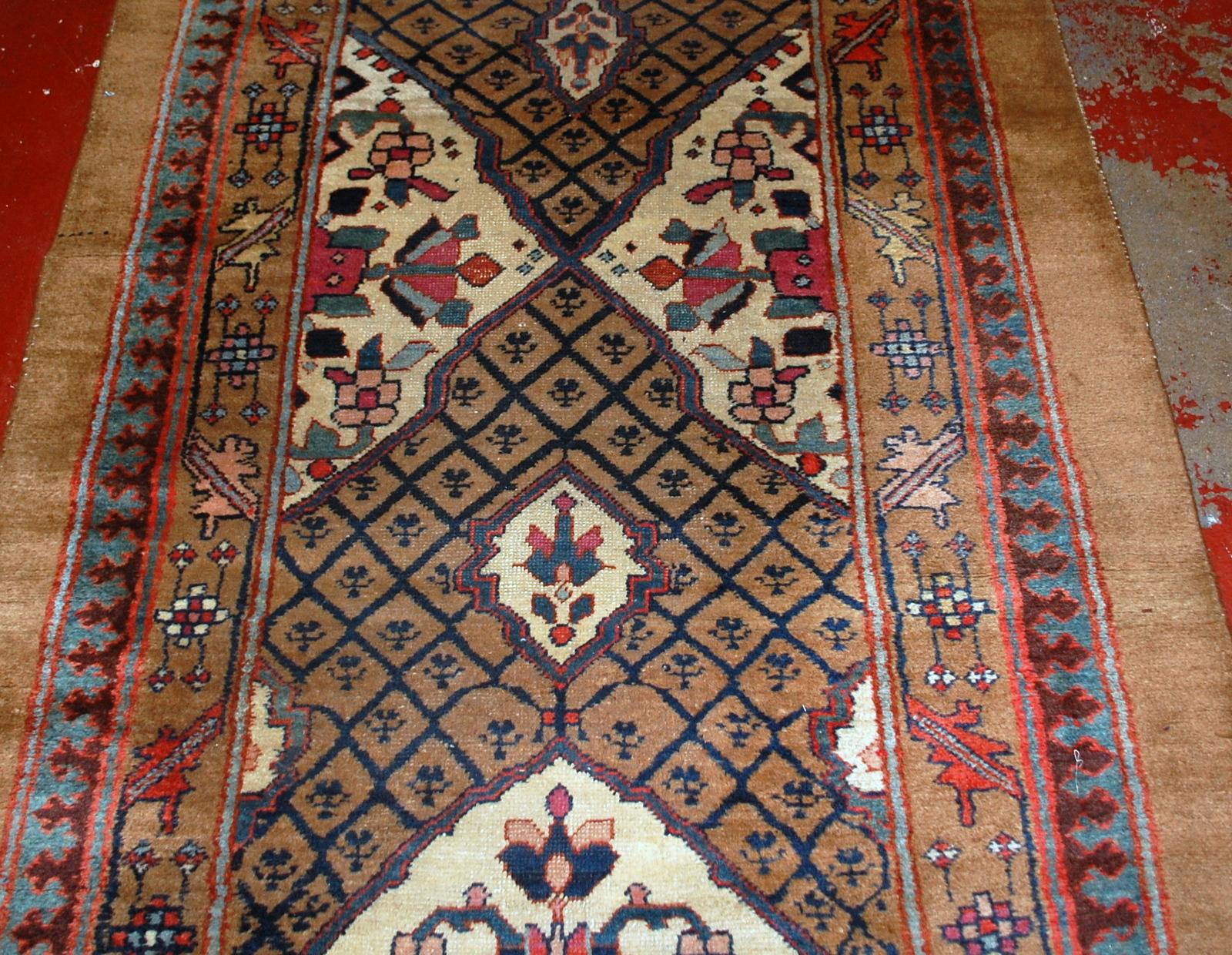 Hand-Knotted Handmade Antique Camel Hair Style Runner, 1880s, 1B556 For Sale