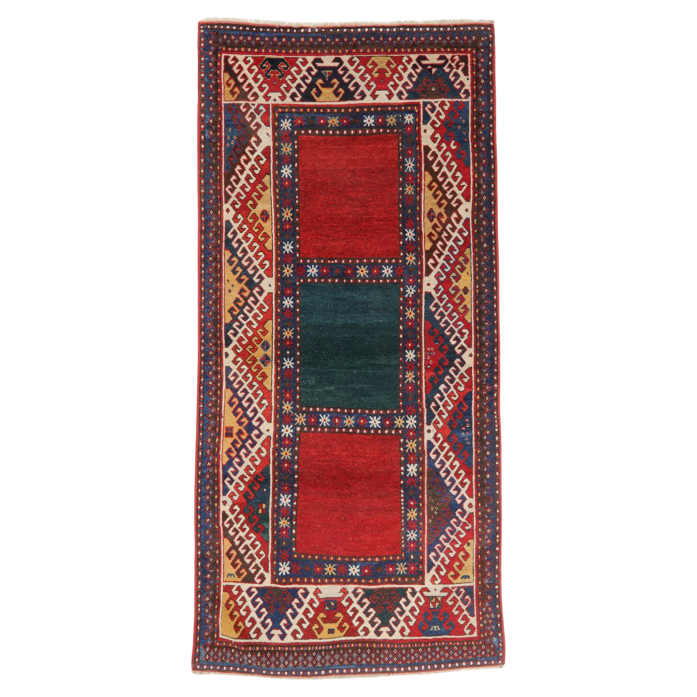 Tapis caucasien antique Kazak fait à la main 4.3' x 8,11', 1900s - 2B26 en vente