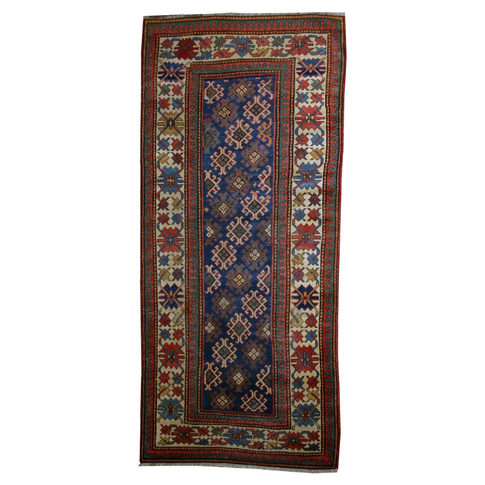 Handmade Antique Caucasian Gendje Rug, 1880s, 1B522