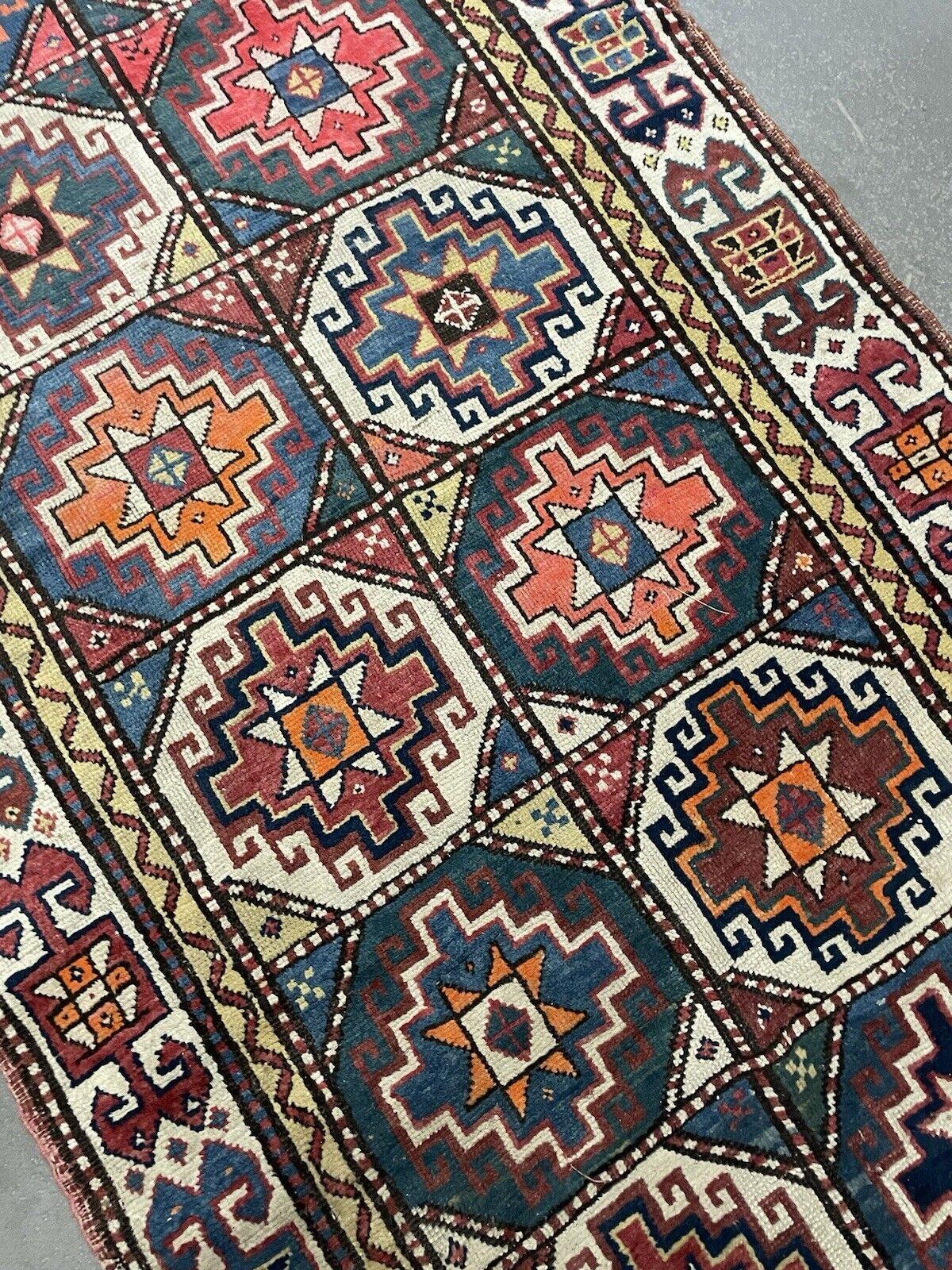 Tapis de course caucasien Genje fait à la main 3.5' x 12.4', 1900s - 1N74 en vente 5