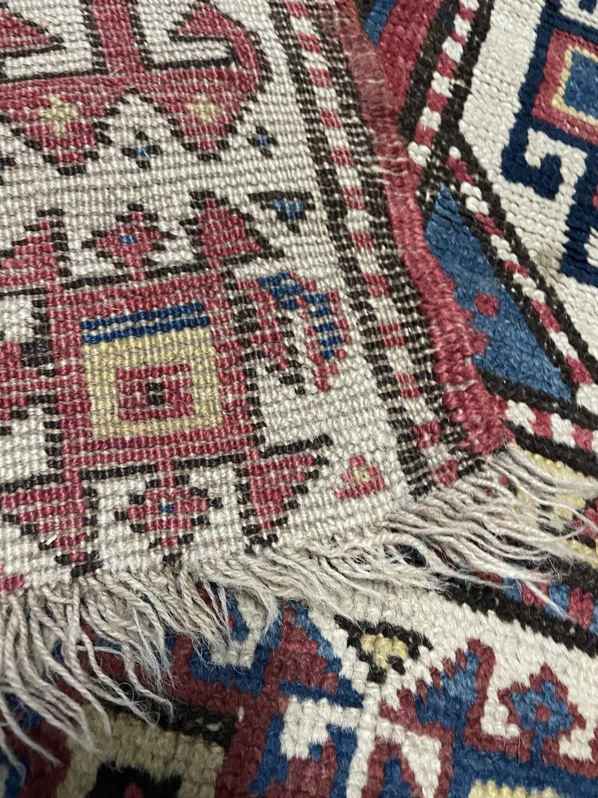 Laine Tapis de course caucasien Genje fait à la main 3.5' x 12.4', 1900s - 1N74 en vente